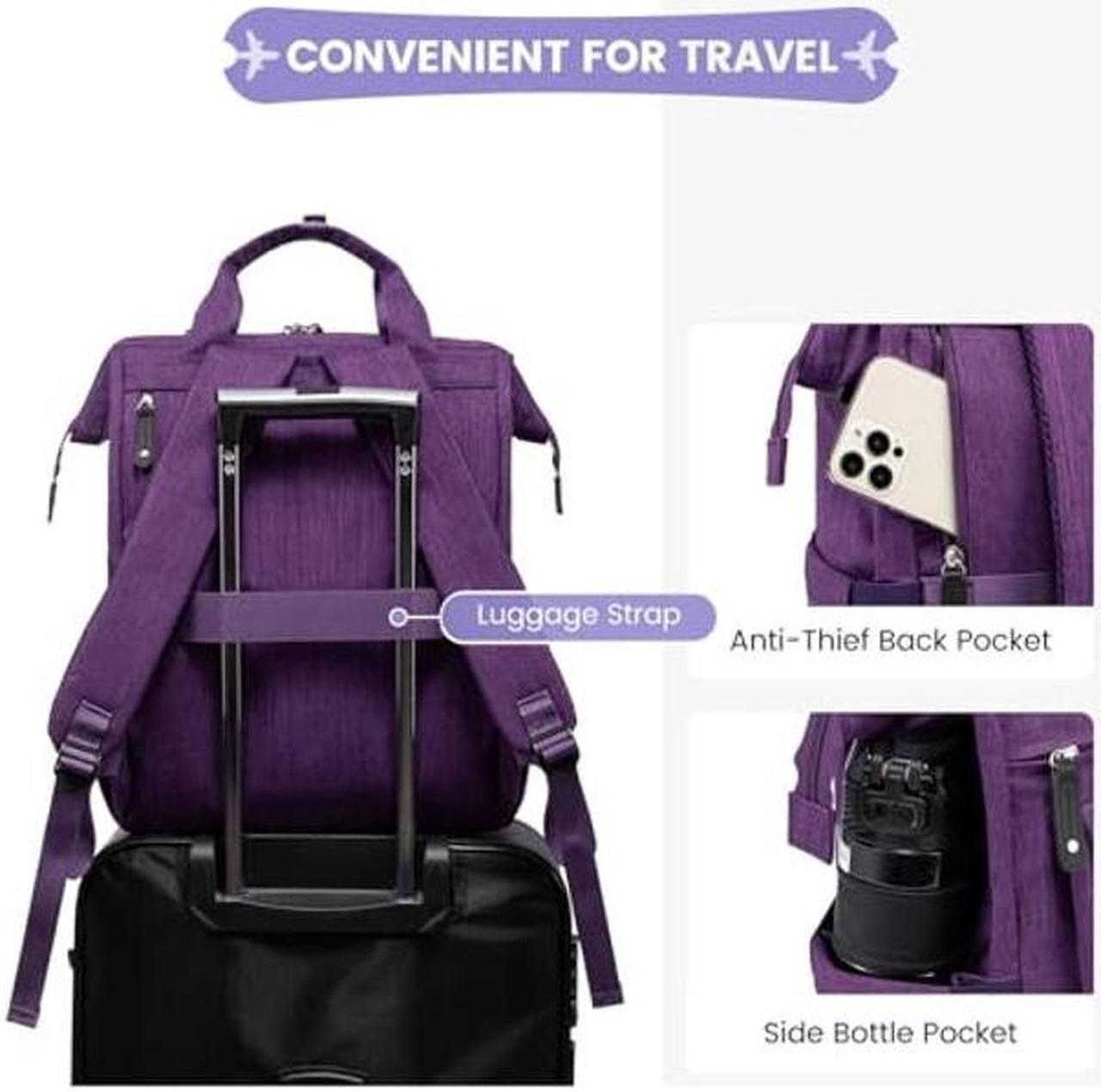 Alt view image 5 of 5 - LOVEVOOK 17 inch Laptop Backpack for Women, Teacher Nurse Work Travel Backpacks Purse,Computer Bag with USB Charging Port, Purple