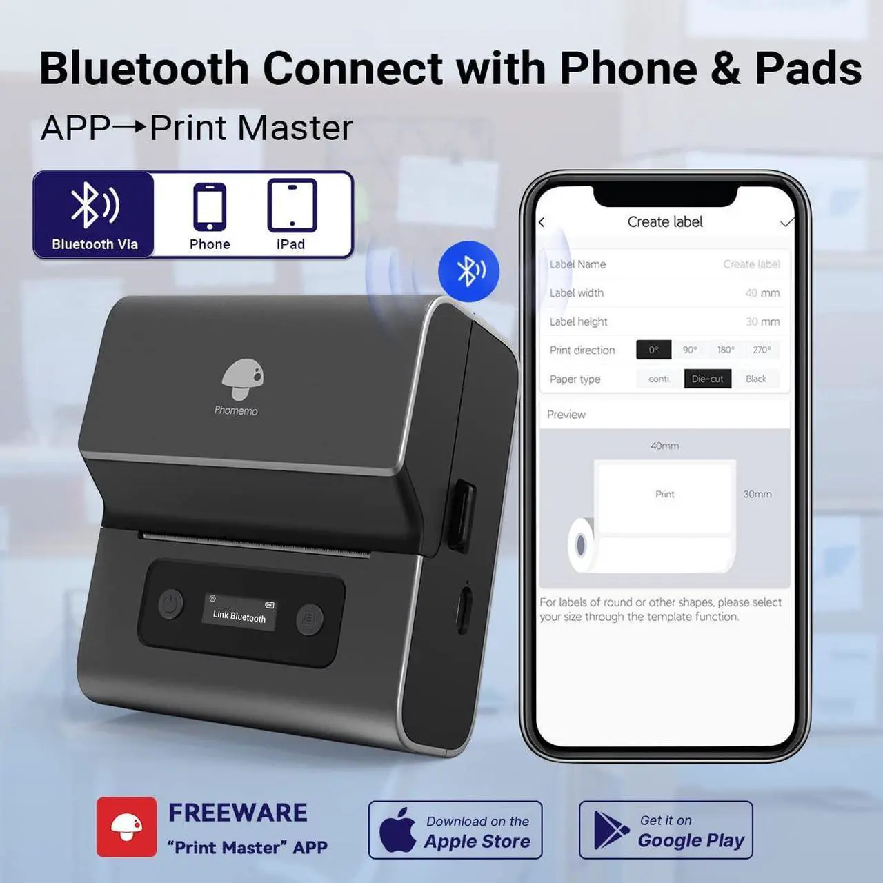 Alt view image 2 of 5 - Phomemo Label Makers- 3 Inch Large Label Maker M221 Bluetooth Thermal Barcode Printer for Small Business/Home Use, for Barcode, Address, Logo, Mailing, Stickers, Compatible with Phone & PC, Gray