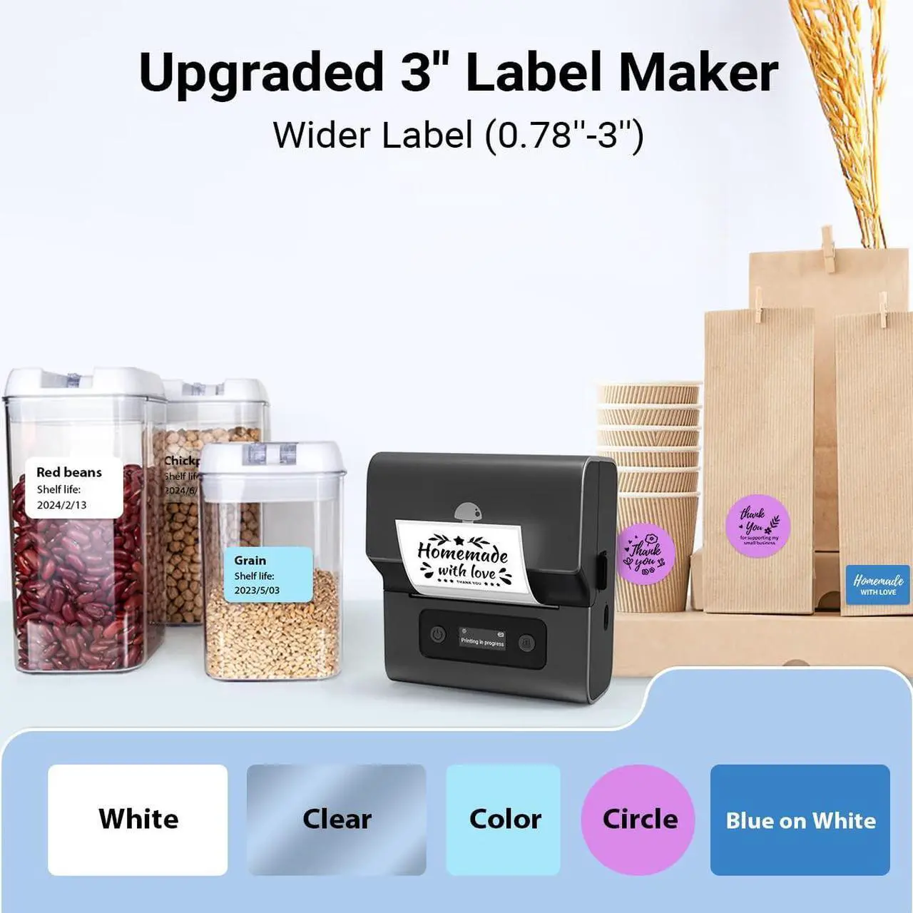 Alt view image 4 of 5 - Phomemo Label Makers- 3 Inch Large Label Maker M221 Bluetooth Thermal Barcode Printer for Small Business/Home Use, for Barcode, Address, Logo, Mailing, Stickers, Compatible with Phone & PC, Gray