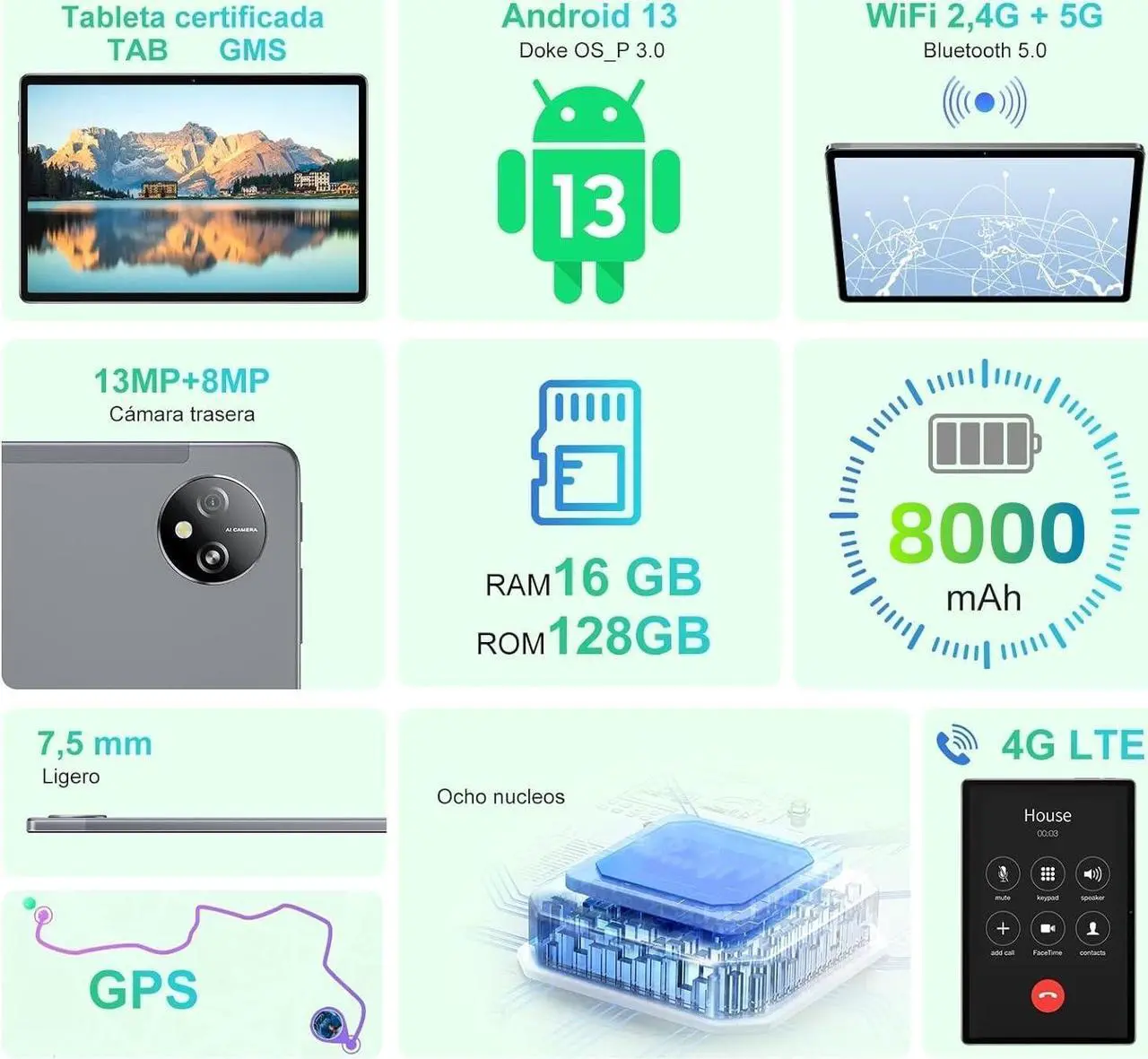 Alt view image 3 of 5 - JXCNSNW Android Tablet 10.1" inch, 4G LTE Dual SIM, 16GB RAM,256GB Storage,Supports Extend 1TB, IPS Touchscreen,Dual Camera, WiFi/WLAN/Bluetooth/GPS,TYD-109pro
