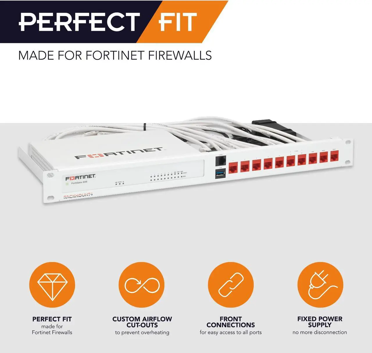 Alt view image 2 of 5 - Rackmount.IT Rack Mount Kit for Fortinet FortiGate 60F / 61F / 80F / 81F  Fits in Standard 19 Rack  Front-Facing Ports (RM-FR-T10)