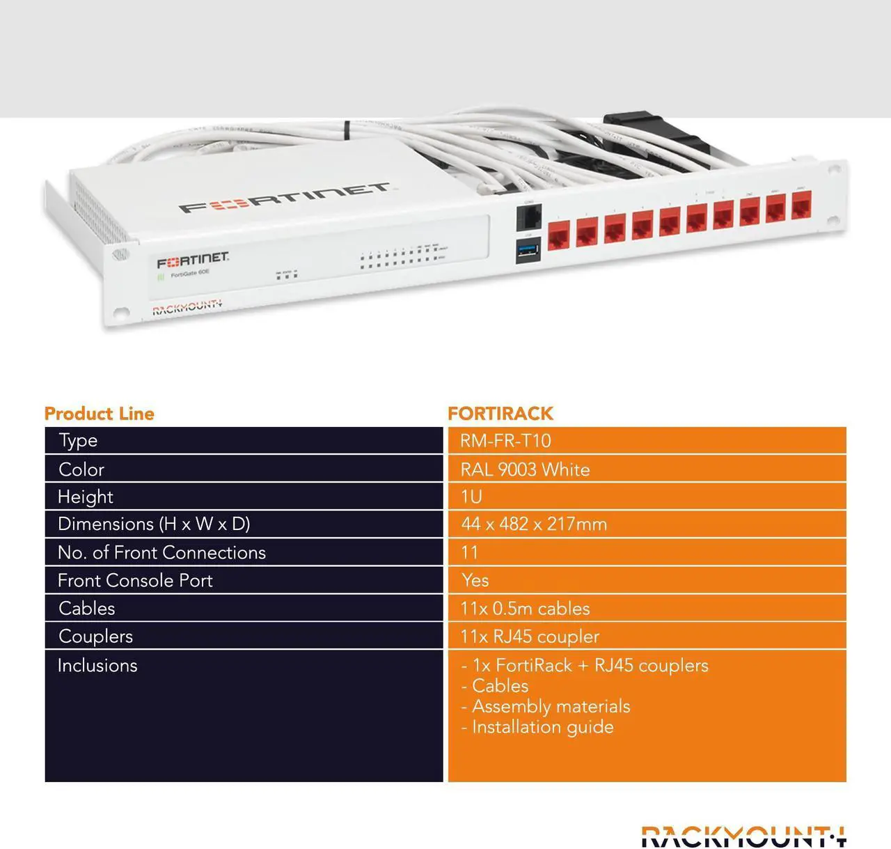 Alt view image 4 of 5 - Rackmount.IT Rack Mount Kit for Fortinet FortiGate 60F / 61F / 80F / 81F  Fits in Standard 19 Rack  Front-Facing Ports (RM-FR-T10)