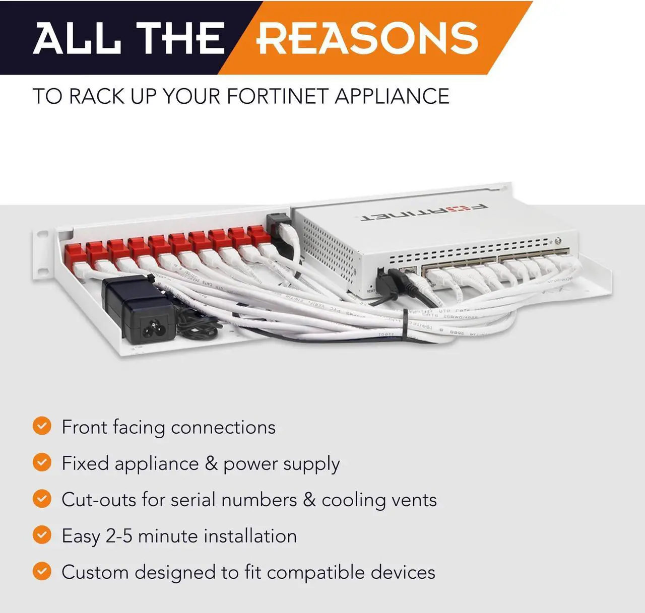 Alt view image 3 of 5 - Rackmount.IT Rack Mount Kit for Fortinet FortiGate 60F / 61F / 80F / 81F  Fits in Standard 19 Rack  Front-Facing Ports (RM-FR-T10)