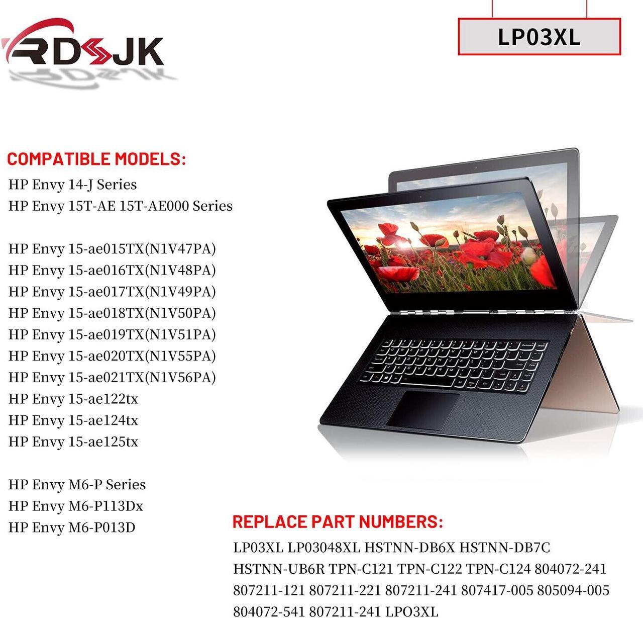 Alt view image 3 of 5 - LP03XL Battery Compatible HP Envy 15-ae000 15-ae100 M6-P113Dx M6-P Series LP03048XL HSTNN-DB6X HSTNN-DB7C HSTNN-UB6R TPN-C121 C122 TPN-C124 804072-241 807211-121 221 807211-241 807417-005 11.4V 48Wh