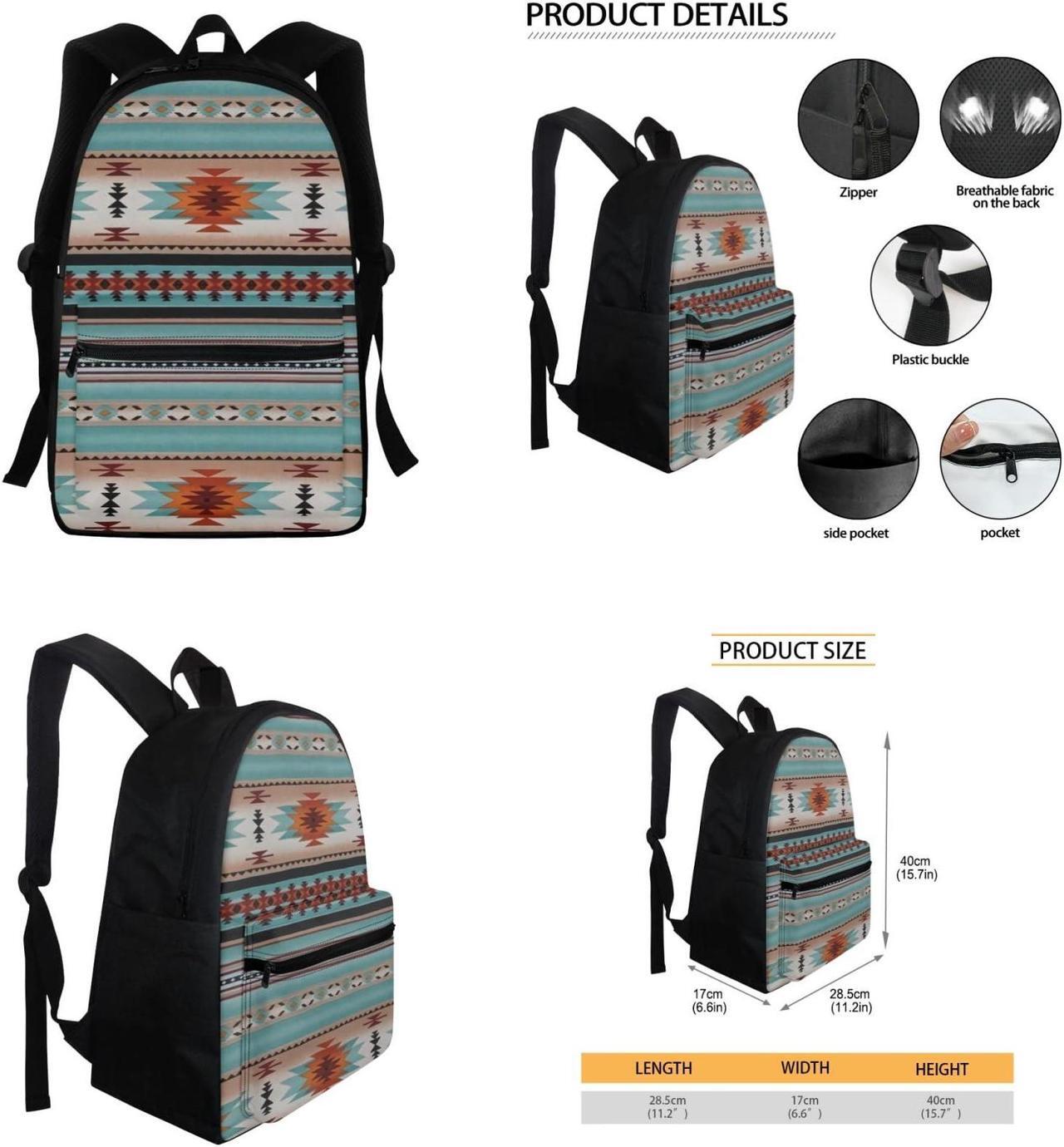 Alt view image 2 of 5 - SEANATIVE Lightweight Laptop Backpack Set with Aztec Tribal School Bookbag Lunch Bag Pencil Case