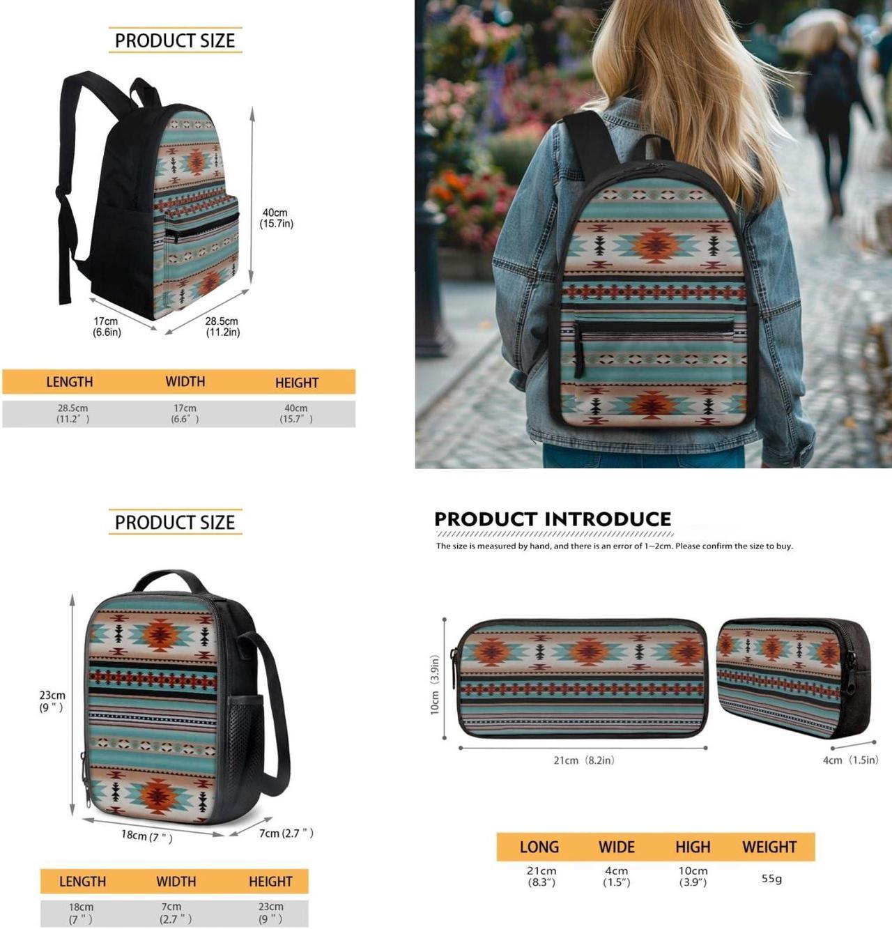 Alt view image 3 of 5 - SEANATIVE Lightweight Laptop Backpack Set with Aztec Tribal School Bookbag Lunch Bag Pencil Case