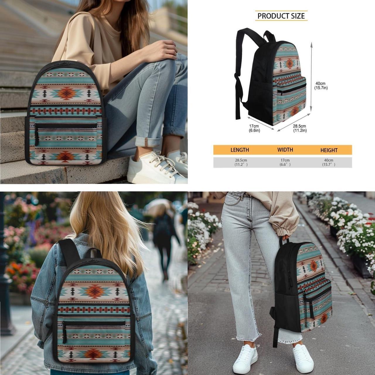Alt view image 4 of 5 - SEANATIVE Lightweight Laptop Backpack Set with Aztec Tribal School Bookbag Lunch Bag Pencil Case