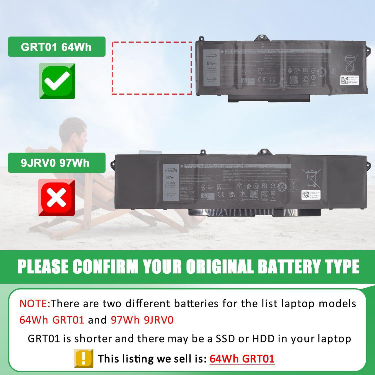 GRT01 Batterie pour Dell Latitude 5421 5431 5521 5531 Precision 3470