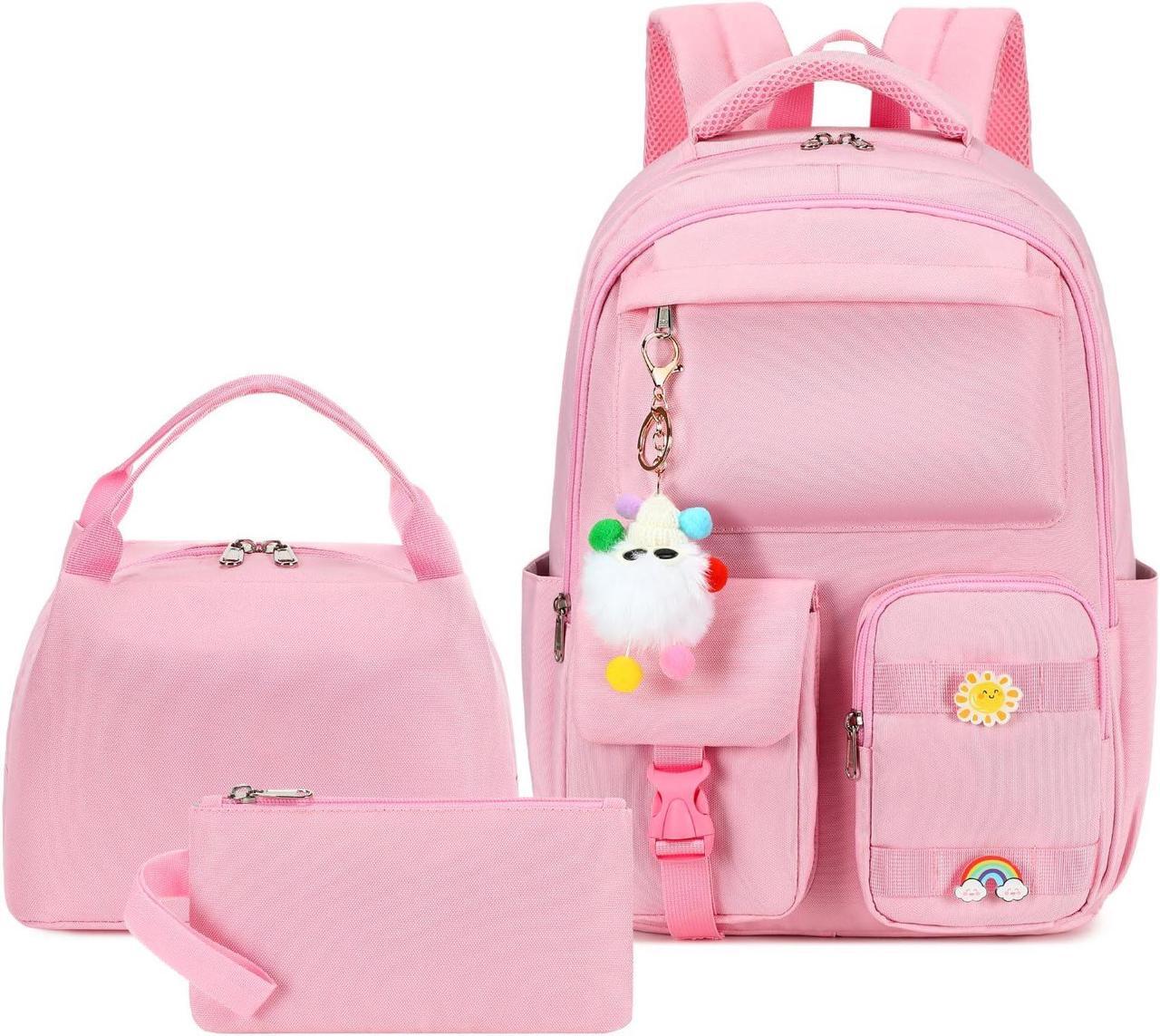 Main image of Sunborls Teen Girls 3 in 1 Cute Backpack with Lunch Bag Pencil Bag Set Backpacks for Girls 8-12 and Also Back to School Bookbag for Girls,Pink