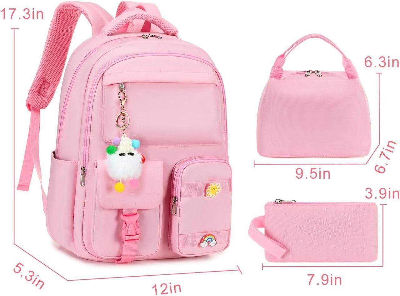 Alt view image 2 of 5 - Sunborls Teen Girls 3 in 1 Cute Backpack with Lunch Bag Pencil Bag Set Backpacks for Girls 8-12 and Also Back to School Bookbag for Girls,Pink
