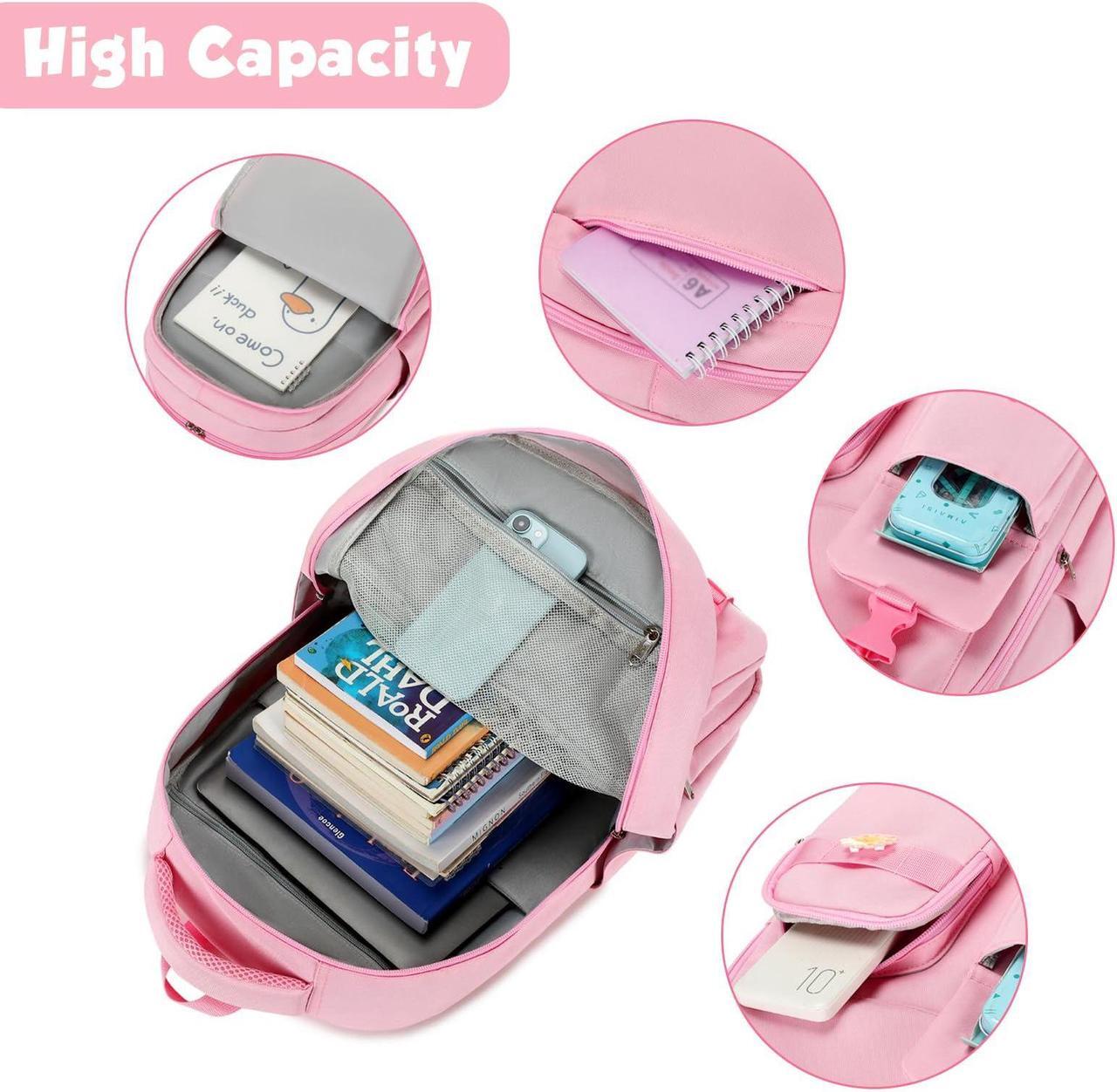 Alt view image 3 of 5 - Sunborls Teen Girls 3 in 1 Cute Backpack with Lunch Bag Pencil Bag Set Backpacks for Girls 8-12 and Also Back to School Bookbag for Girls,Pink