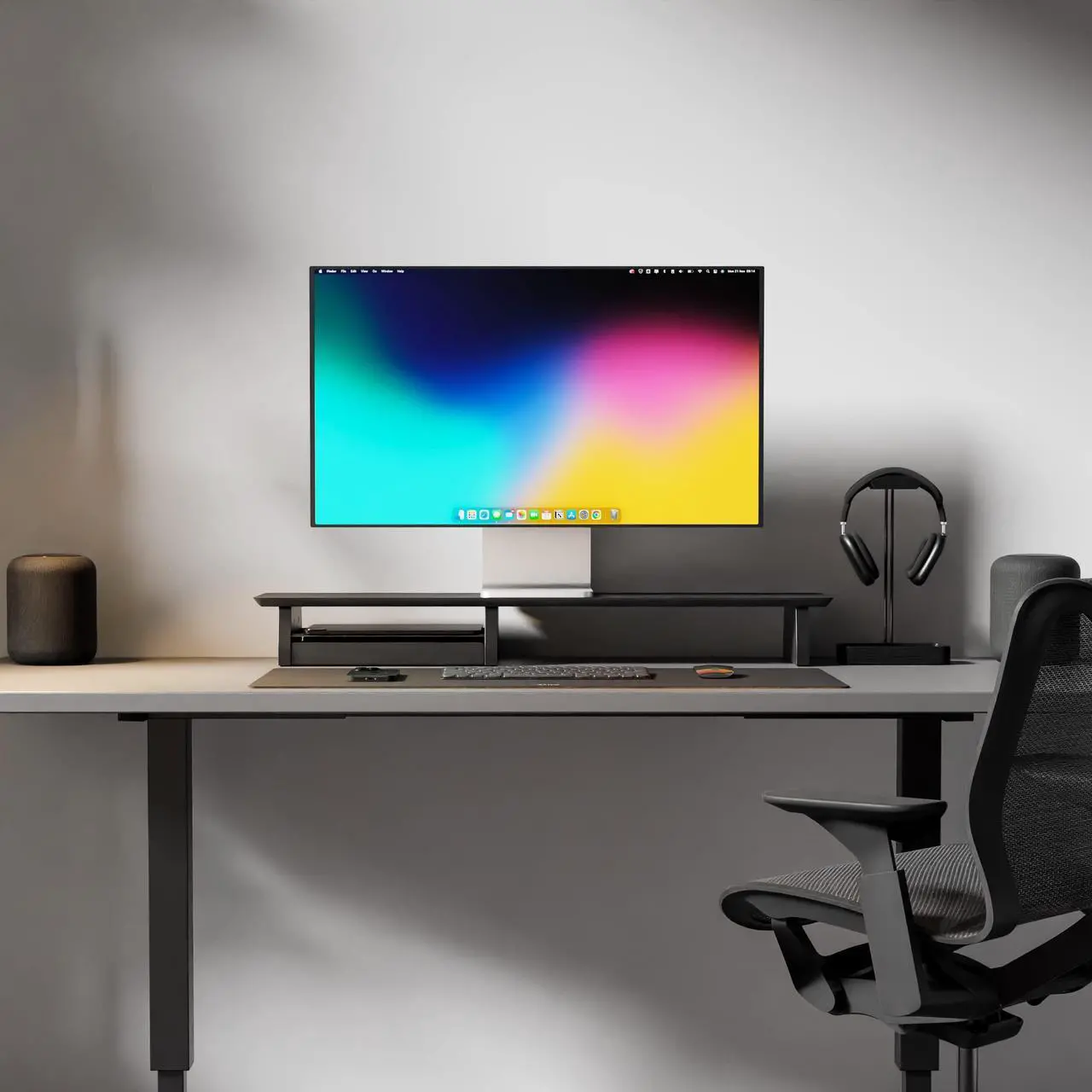 Alt view image 3 of 5 - Desk Shelf Monitor Stand System for Dual Screen Setup Matte Black Wood Large for Office Wooden iMac Riser Large Desk Organizer Unit (Black Wood, Medium | 36 Inches)