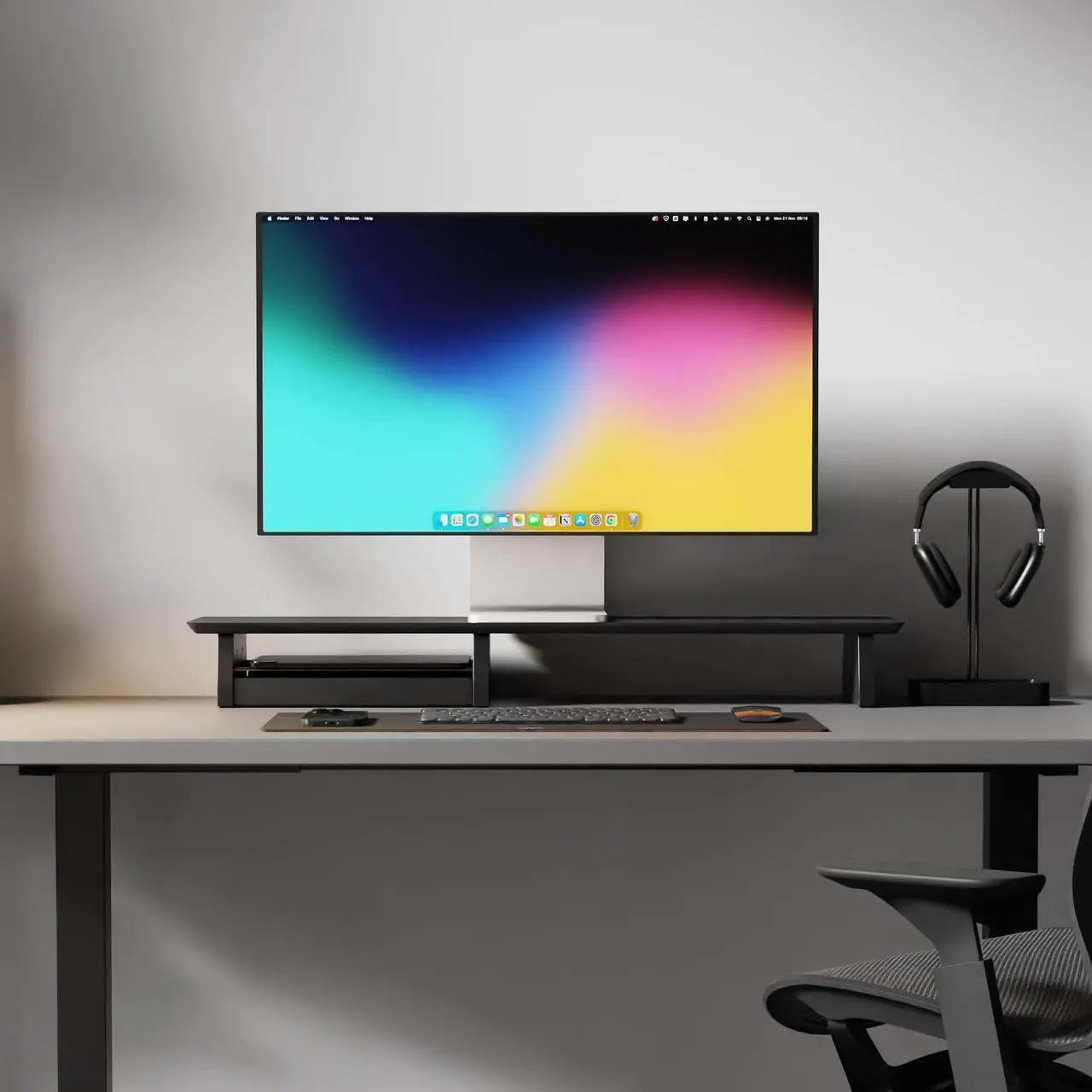 Alt view image 5 of 5 - Desk Shelf Monitor Stand System for Dual Screen Setup Matte Black Wood Large for Office Wooden iMac Riser Large Desk Organizer Unit (Black Wood, Medium | 36 Inches)