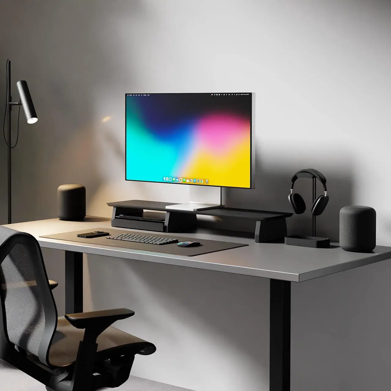 Alt view image 4 of 5 - Desk Shelf Monitor Stand System for Dual Screen Setup Matte Black Wood Large for Office Wooden iMac Riser Large Desk Organizer Unit (Black Wood, Medium | 36 Inches)