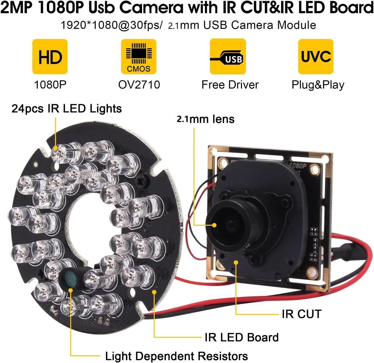 Alt view image 3 of 5 - 1080P Day Night Vision USB Camera Module IR Infrared Webcam Board 2.1mm Lens Wide Angle PC Camera Mini UVC USB2.0 Lightburn Camera High Speed 100fps Industrial Video USB with Camera for Computer