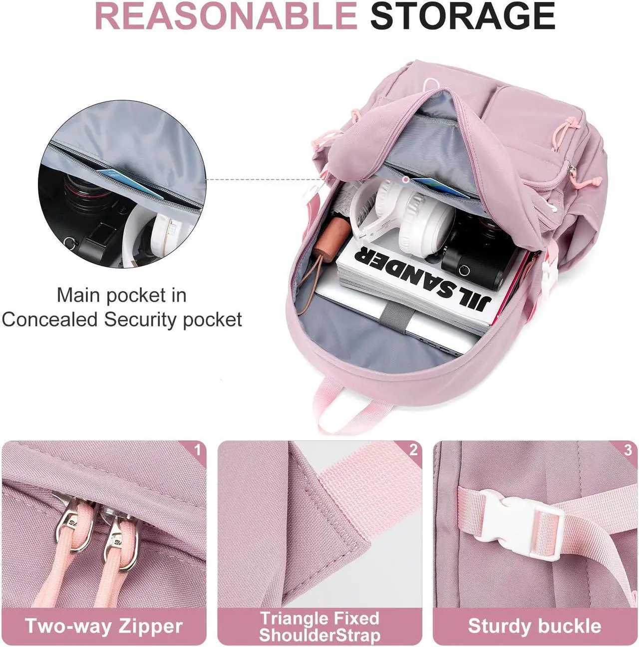 Alt view image 3 of 5 - weradar Aesthetic College Backpack Women,Students Casual Travel Daypacks,High School Bookbags For Teen Girls,Cute School Backpack With Lots of Pockets(purple)