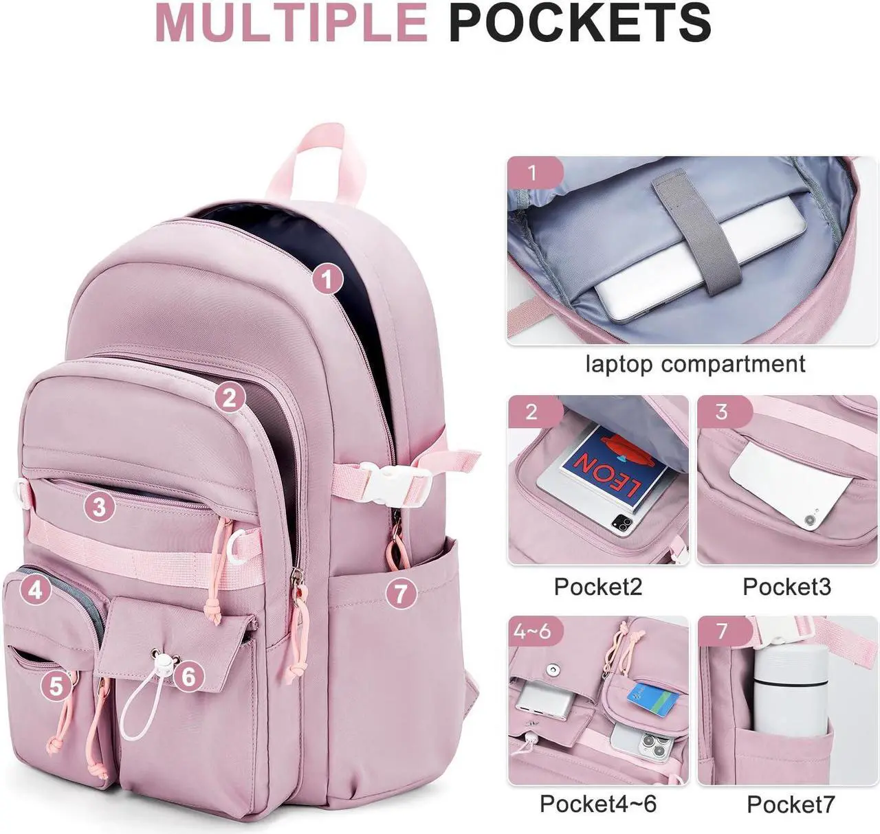 Alt view image 4 of 5 - weradar Aesthetic College Backpack Women,Students Casual Travel Daypacks,High School Bookbags For Teen Girls,Cute School Backpack With Lots of Pockets(purple)