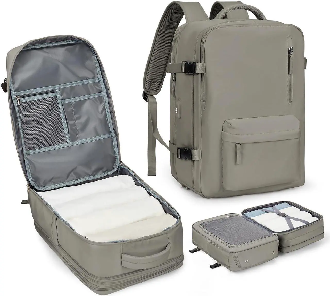 Main image of Large Travel Laptop Backpack, Expandable Flight Approved Backpack, Carry on Backpack for Women, Waterproof 17inch Laptop Hiking Backpack with Shoe Compartment, Grey Brown