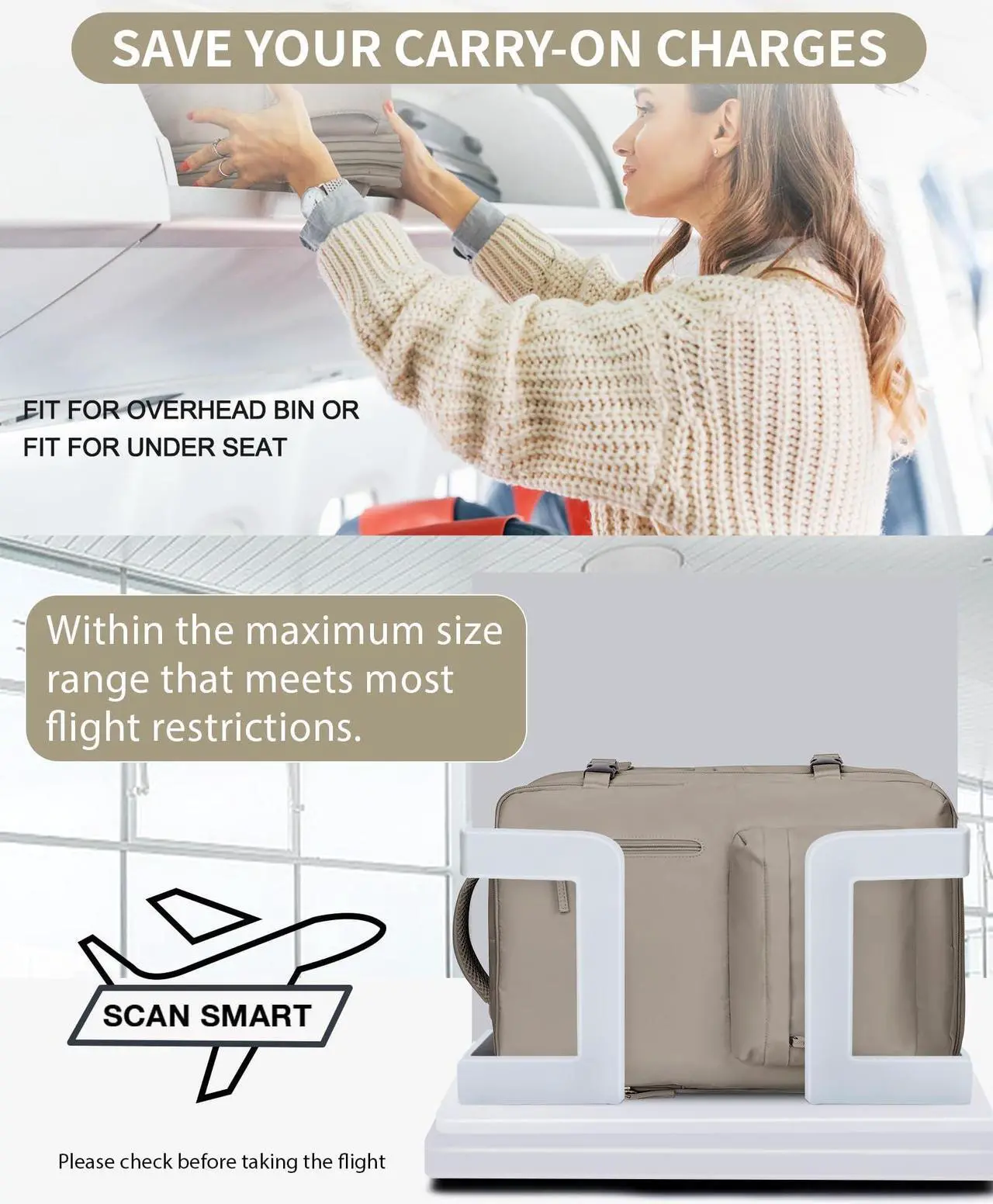 Alt view image 2 of 5 - Large Travel Laptop Backpack, Expandable Flight Approved Backpack, Carry on Backpack for Women, Waterproof 17inch Laptop Hiking Backpack with Shoe Compartment, Grey Brown