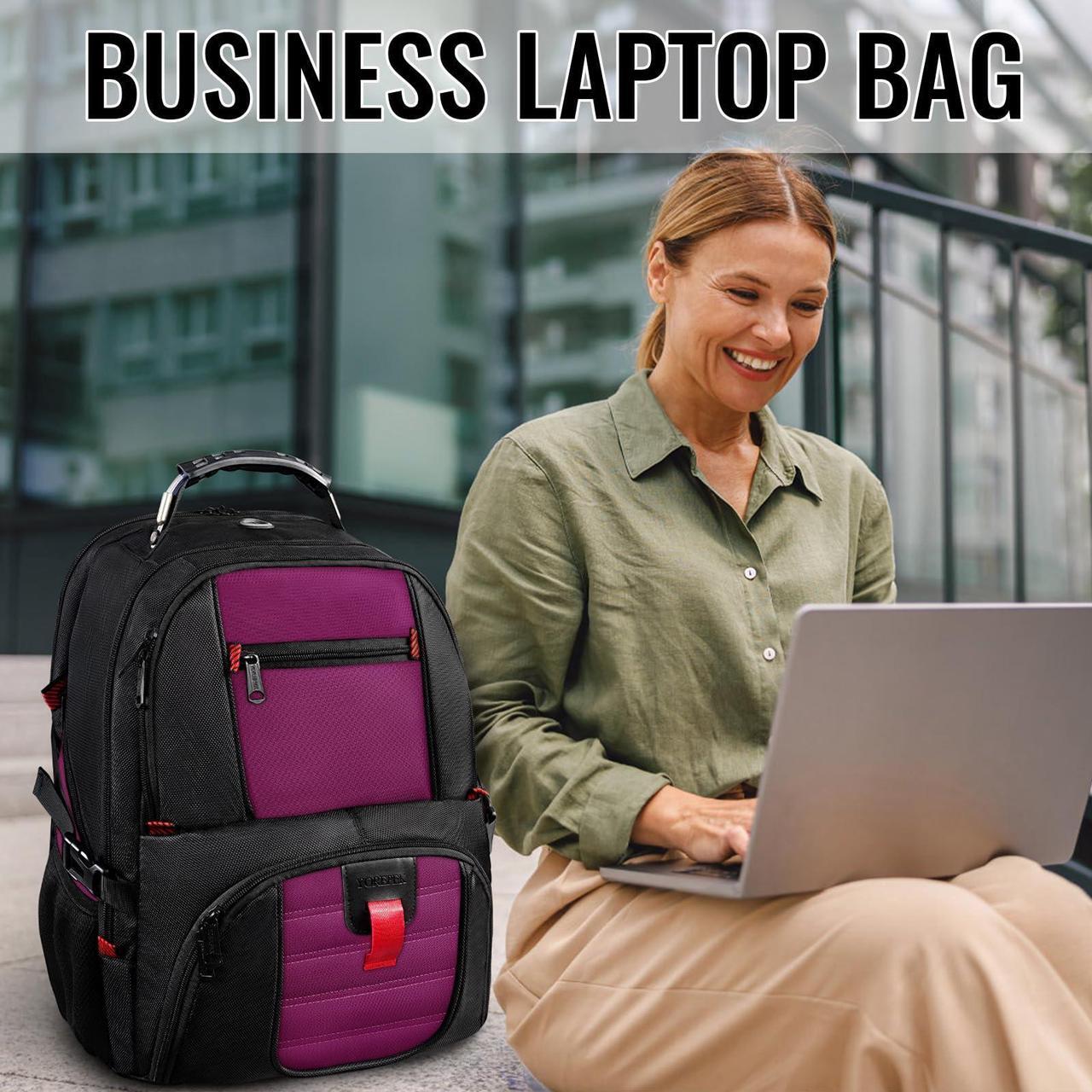 Alt view image 4 of 5 - YOREPEK Travel Backpack, Extra Large 50L Laptop Backpacks for Men Women, Water Resistant College Backpack Airline Approved Business Work Bag with USB Charging Port Fits 17 Inch Computer, Purple
