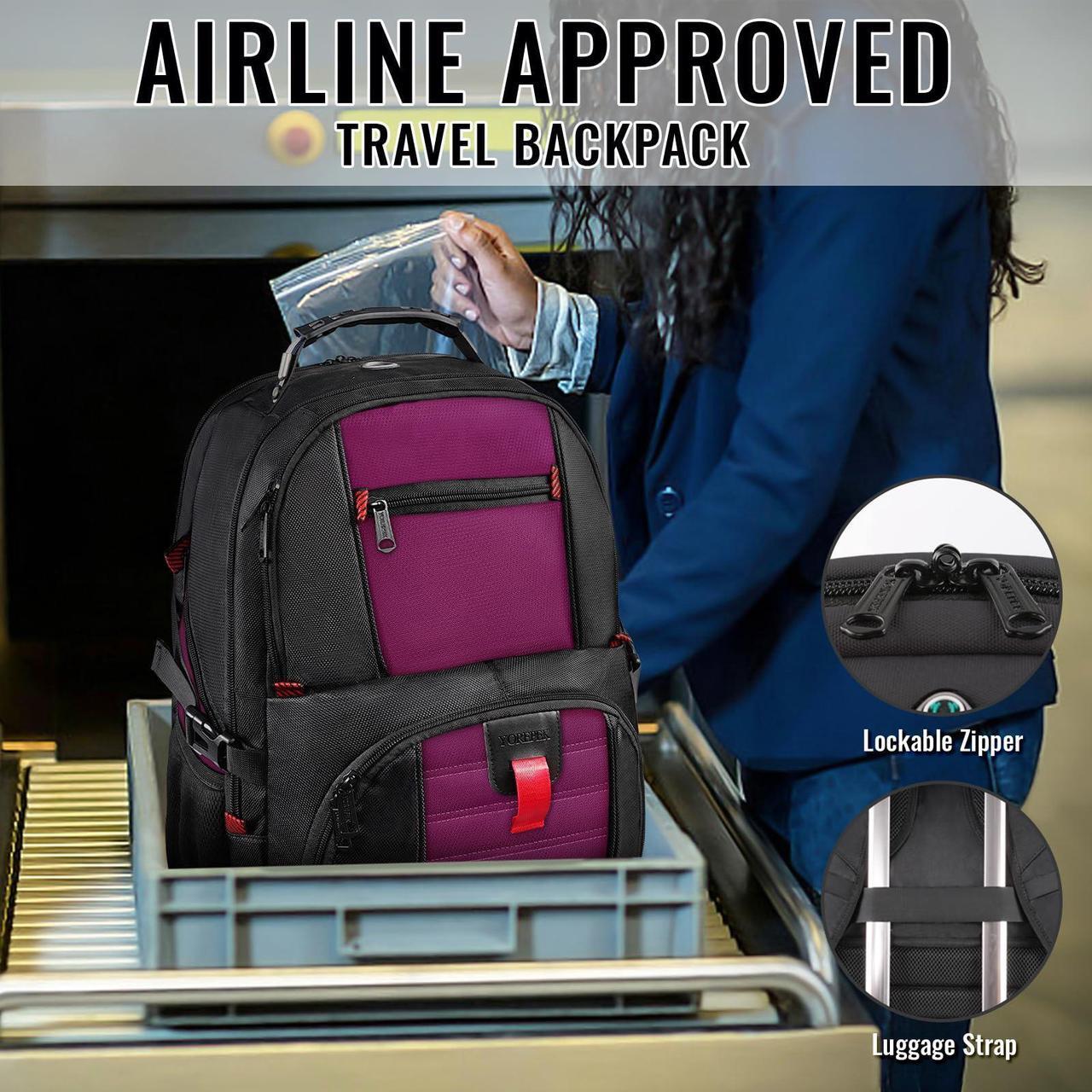 Alt view image 5 of 5 - YOREPEK Travel Backpack, Extra Large 50L Laptop Backpacks for Men Women, Water Resistant College Backpack Airline Approved Business Work Bag with USB Charging Port Fits 17 Inch Computer, Purple