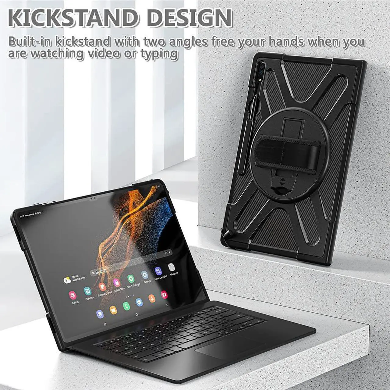 Alt view image 3 of 5 - ZenRich Samsung Galaxy Tab S10 Ultra 2024 /S9 Ultra 2023 /S8 Ultra 2022 Case 14.6 inch with S Pen Holder, Shockproof Rugged Case with [360 Degree Rotatable Kickstand][Hand Strap]