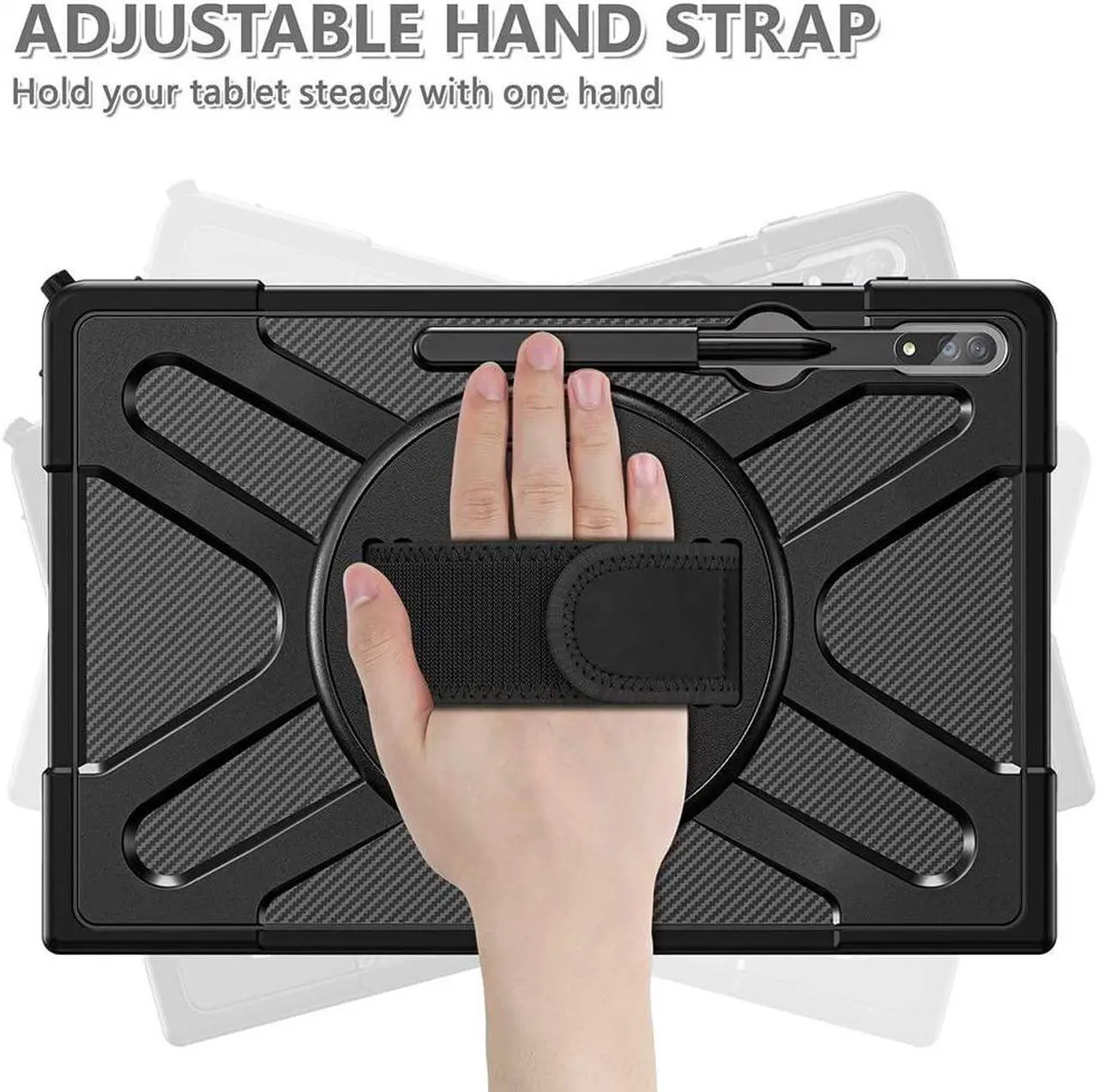 Alt view image 4 of 5 - ZenRich Samsung Galaxy Tab S10 Ultra 2024 /S9 Ultra 2023 /S8 Ultra 2022 Case 14.6 inch with S Pen Holder, Shockproof Rugged Case with [360 Degree Rotatable Kickstand][Hand Strap]