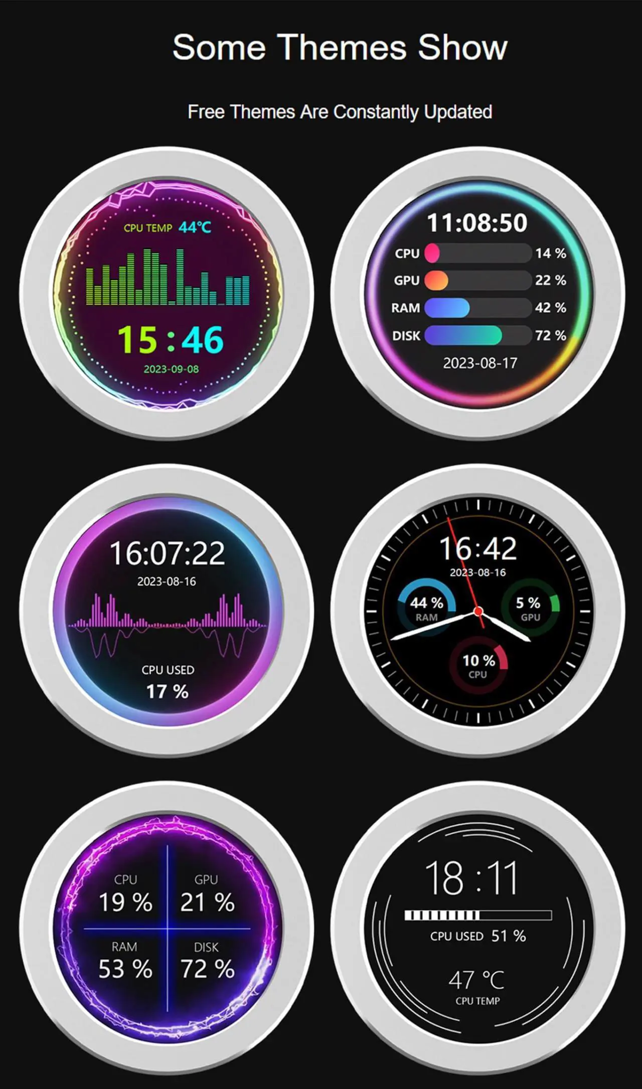 Alt view image 3 of 5 - 2.1inch USB Monitor 480×480 Pixel-Water Cooler Screen/PC Case Secondary Screen/Desktop RGB Ambient Screen, with Music Spectrum Analysis Function, Various Data Monitoring, CNC Metal Case, Silver