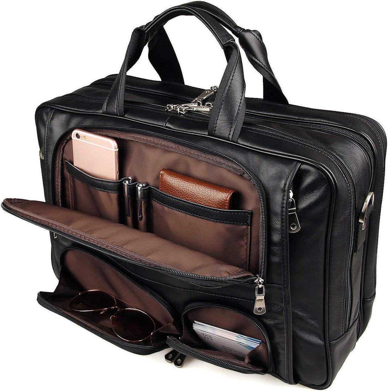 Alt view image 2 of 5 - Augus Leather Briefcase Business Travel Genuine Leather Duffel Bags for Men Laptop Bag fits 17 inches Laptop With YKK Zipper
