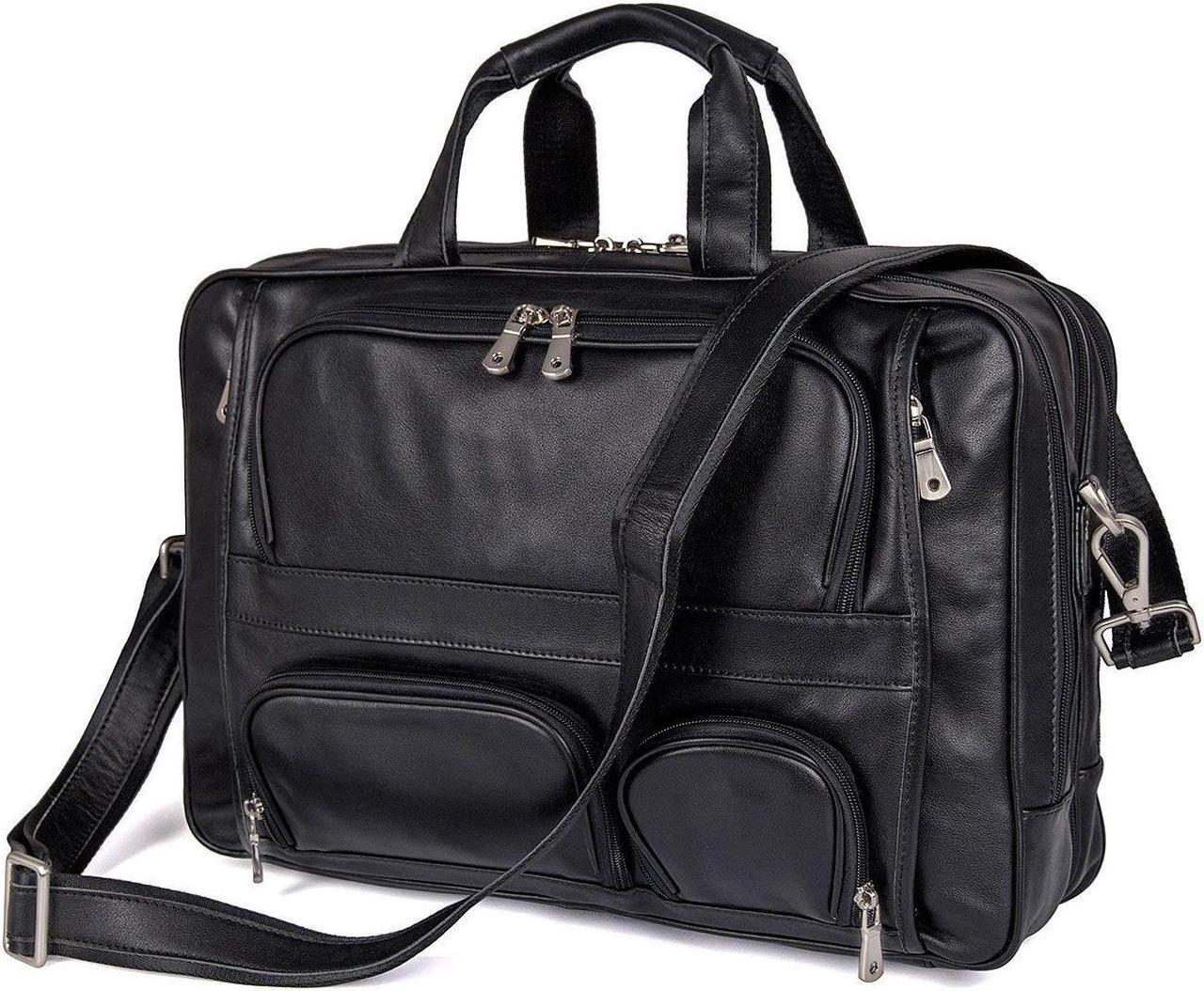 Main image of Augus Leather Briefcase Business Travel Genuine Leather Duffel Bags for Men Laptop Bag fits 17 inches Laptop With YKK Zipper
