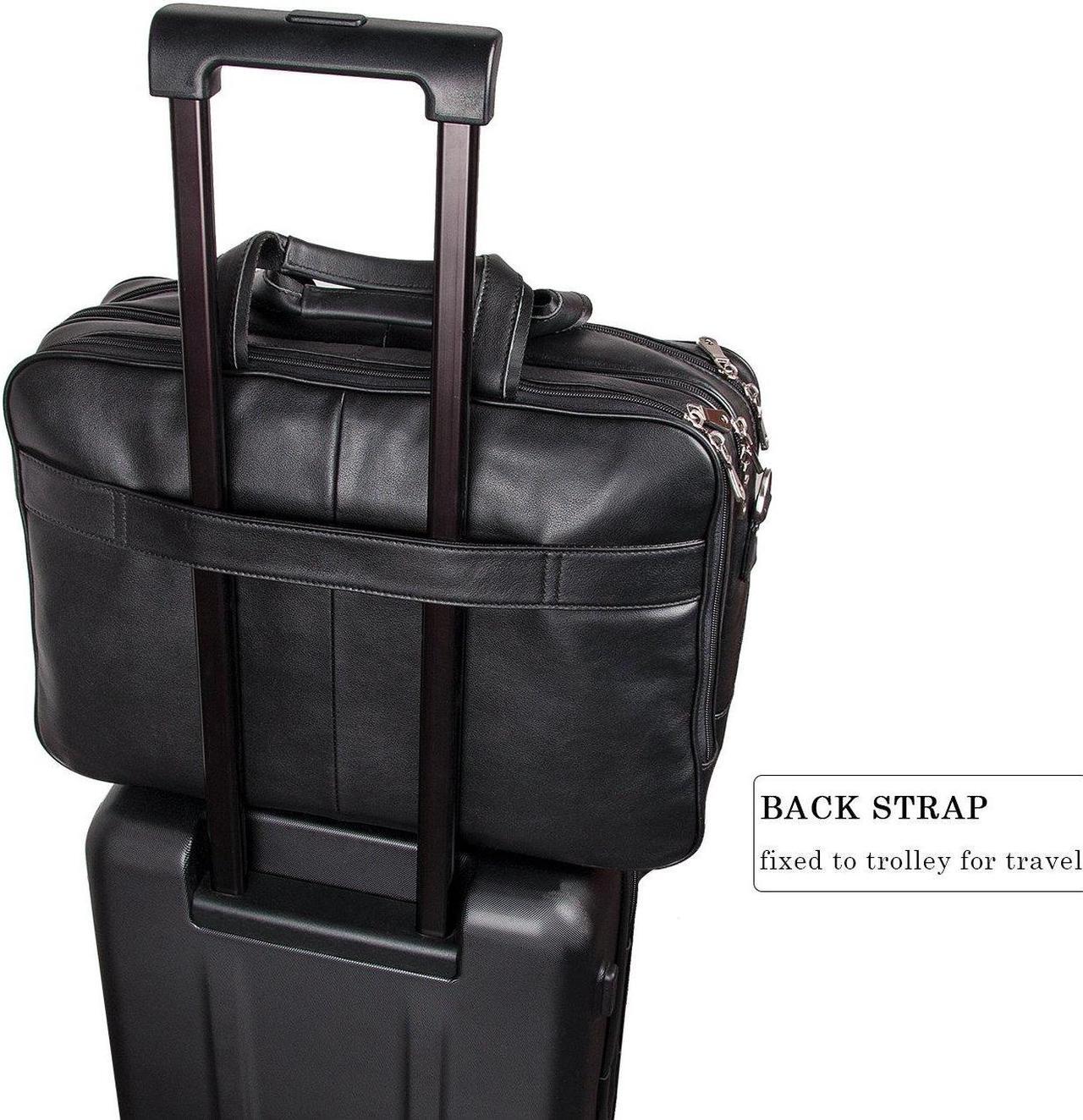 Alt view image 3 of 5 - Augus Leather Briefcase Business Travel Genuine Leather Duffel Bags for Men Laptop Bag fits 17 inches Laptop With YKK Zipper