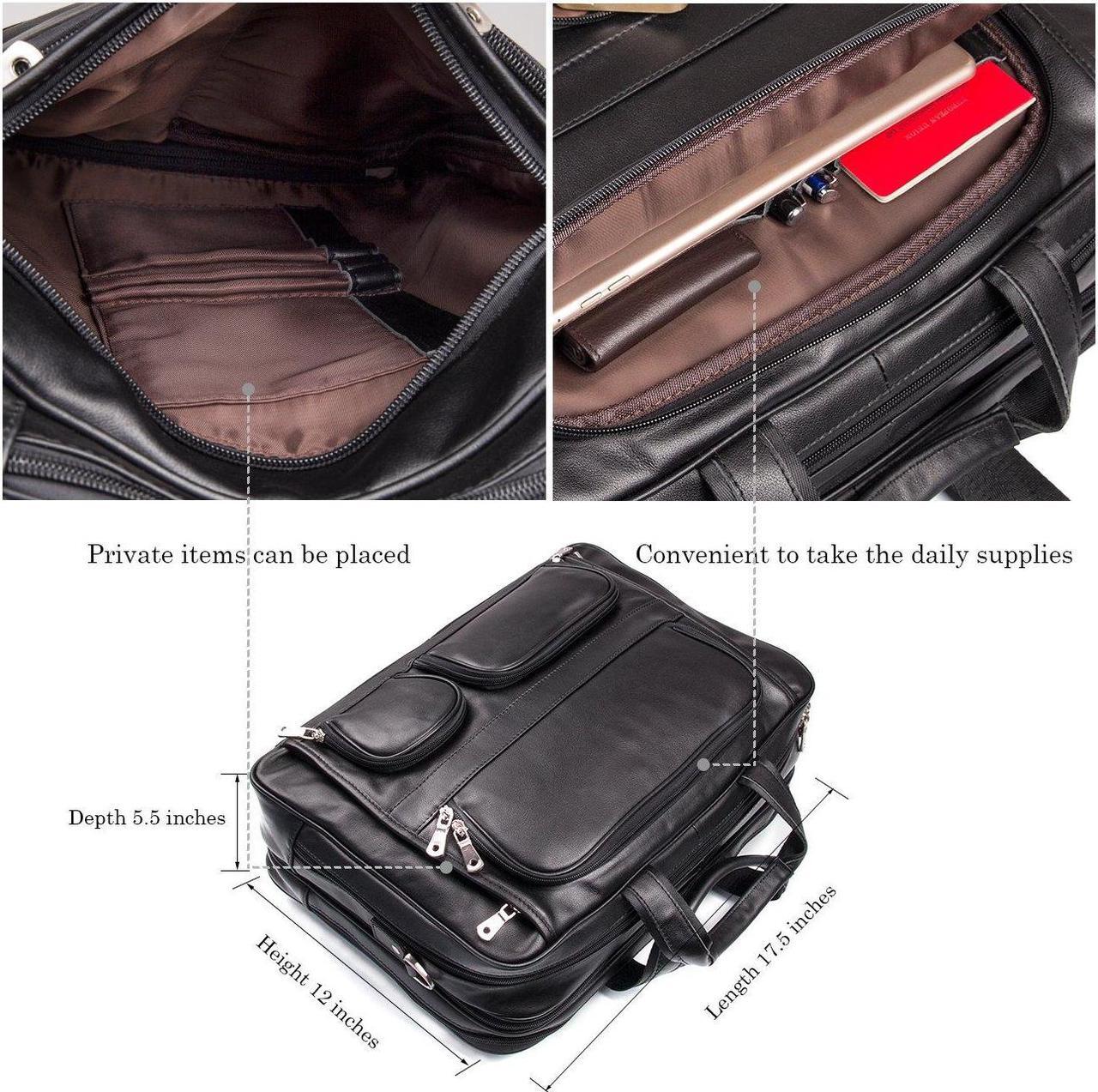 Alt view image 4 of 5 - Augus Leather Briefcase Business Travel Genuine Leather Duffel Bags for Men Laptop Bag fits 17 inches Laptop With YKK Zipper