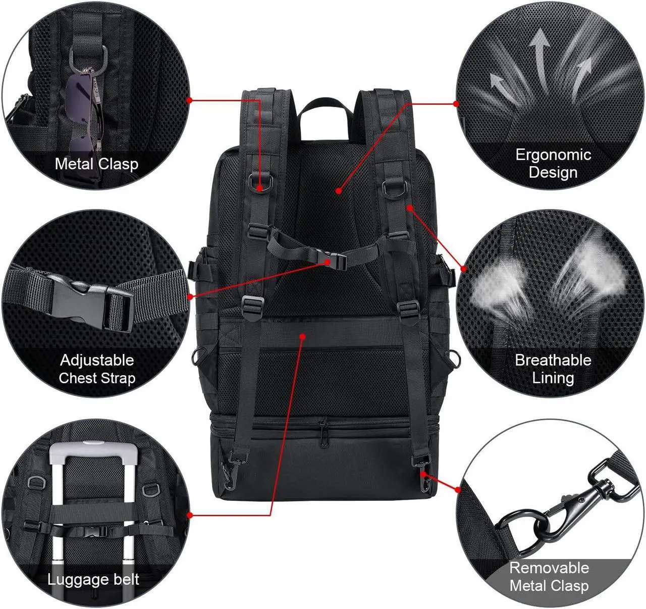 Alt view image 4 of 5 - BERTASCHE Lunch Backpack for Men, 17 inch Laptop Backpack for Work Travel Camping Tactical Molle Daypack, Black