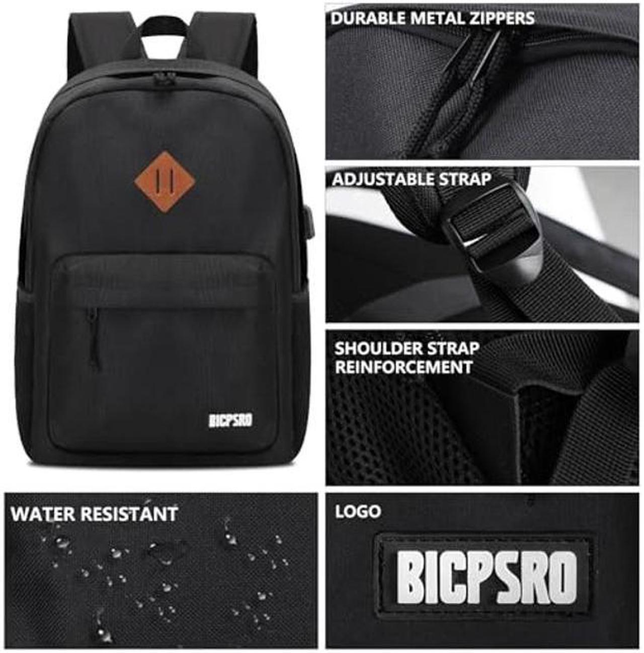 Alt view image 2 of 5 - BICPSRO Backpack for Women Men, Lightweight School Backpack for Girls Boys Teens, 17.3 Inch Laptop Daily Use back pack with USB Charger, College High School Bookbag mochilas para hombres, Black