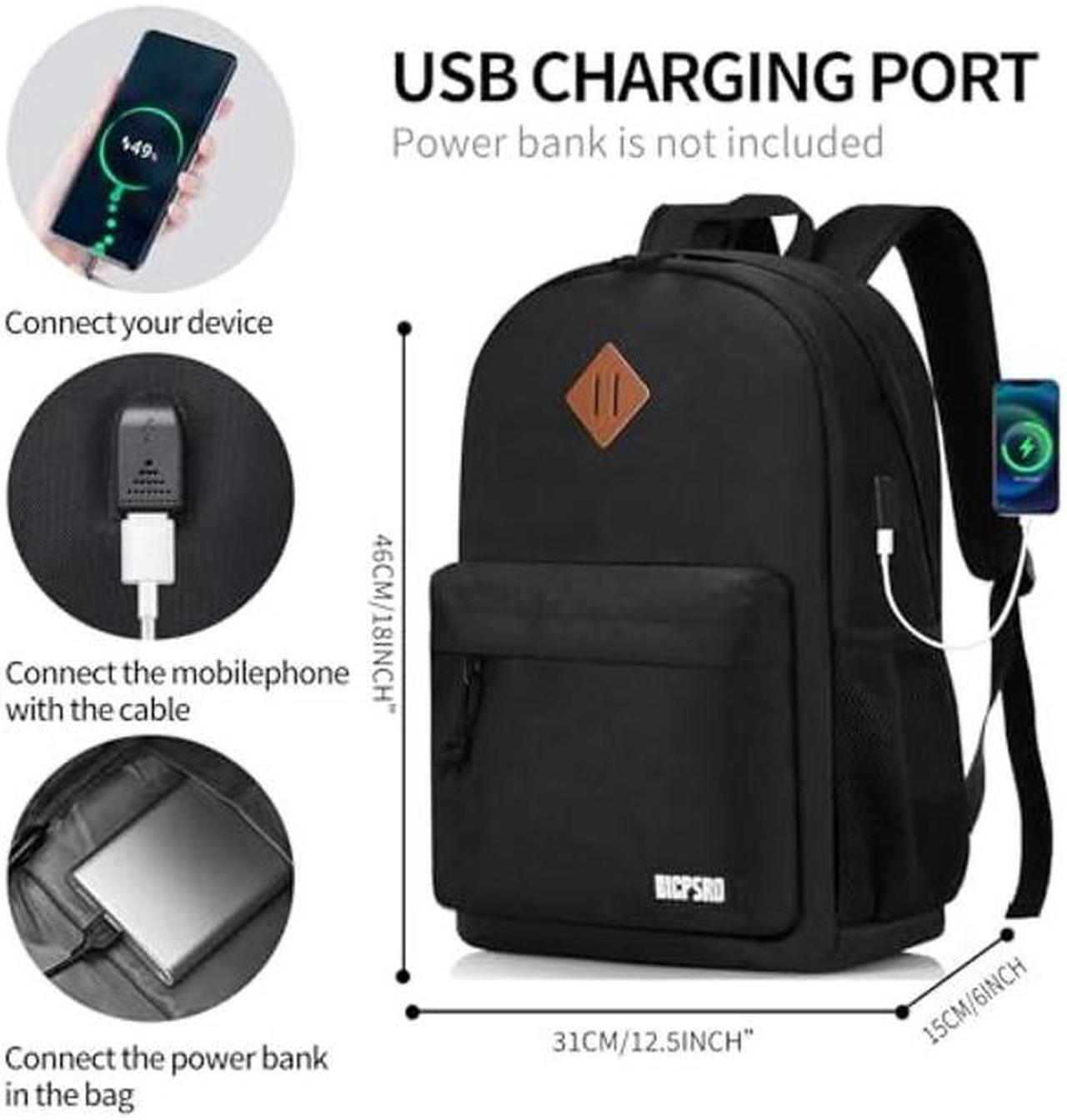 Alt view image 4 of 5 - BICPSRO Backpack for Women Men, Lightweight School Backpack for Girls Boys Teens, 17.3 Inch Laptop Daily Use back pack with USB Charger, College High School Bookbag mochilas para hombres, Black