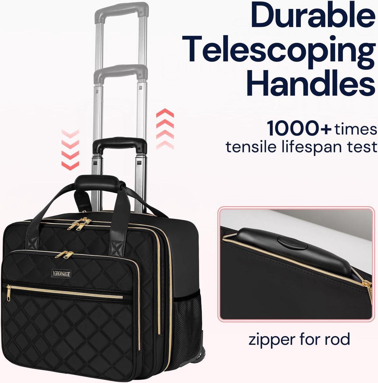 Alt view image 3 of 5 - Ytonet Rolling Laptop Bag Women, Rolling Briefcase for Women, 17.3 Inch Laptop Bag with Wheels Rolling Computer Bag Laptop Case for Work Travel College Business Wife Mom Teacher, Black