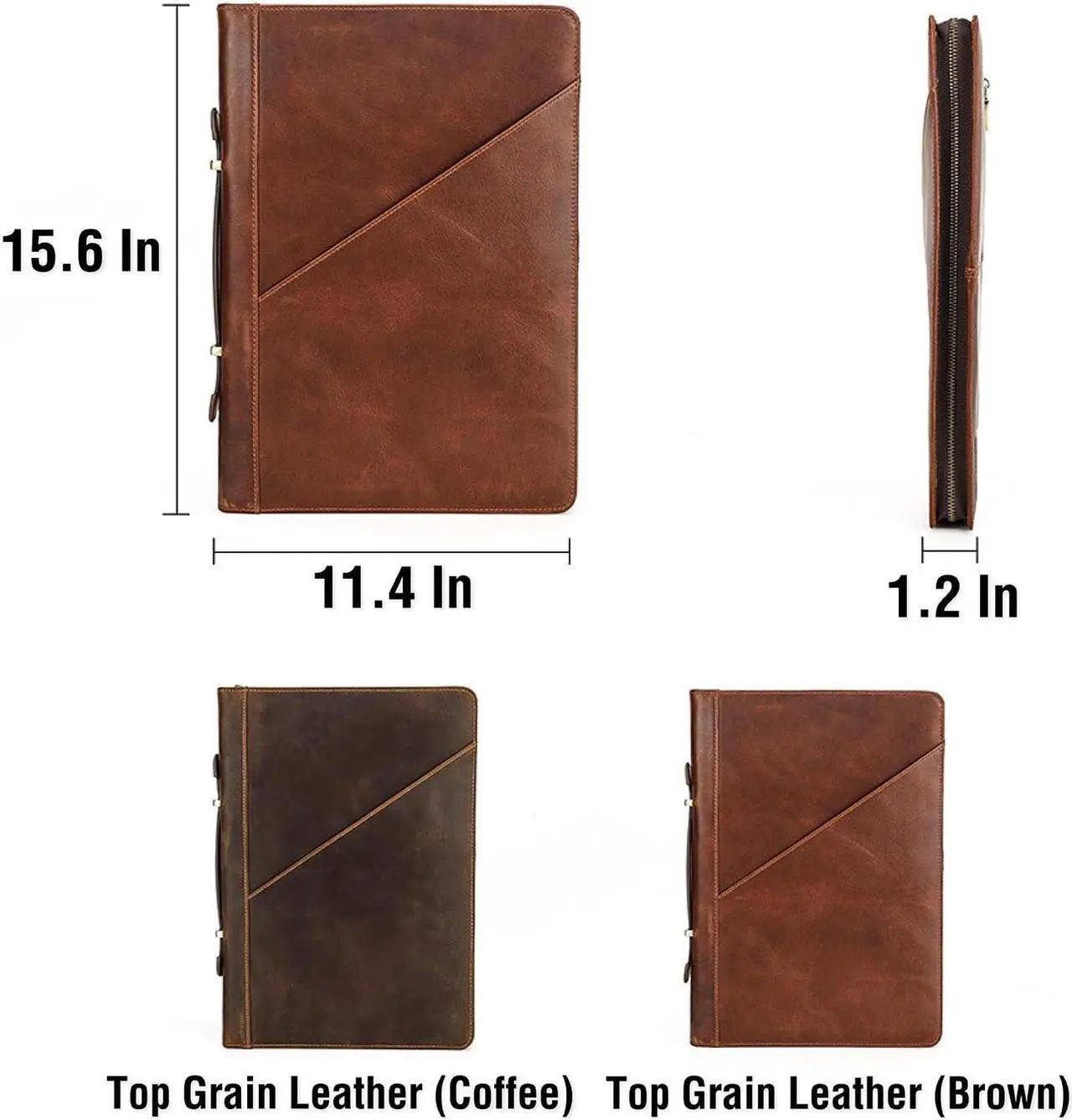 Alt view image 4 of 5 - CataPurus Top Grain Leather 16.2" Slim Laptop Zipper Folio Case Bag, Handmade & 2 Pockets, Compatible with MacBook Pro 16.2" A2485 M1 Max 15" Touch Bar A2141 A1707 Pro 16" Touch ID, Coffee 16.2 Inch