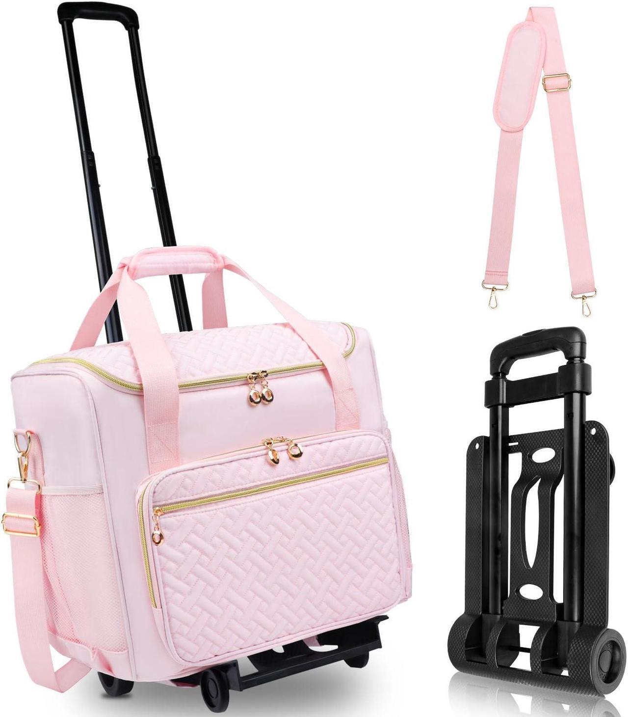 Main image of Covkev Rolling Teacher Tote Bag with Detachable Trolley, Wheeled Teacher Bag with 15 Inch Laptop Compartment, Soft Nylon Multifunctional Tote Bag with Wheels for Teaching& Office Supplies (Pink)