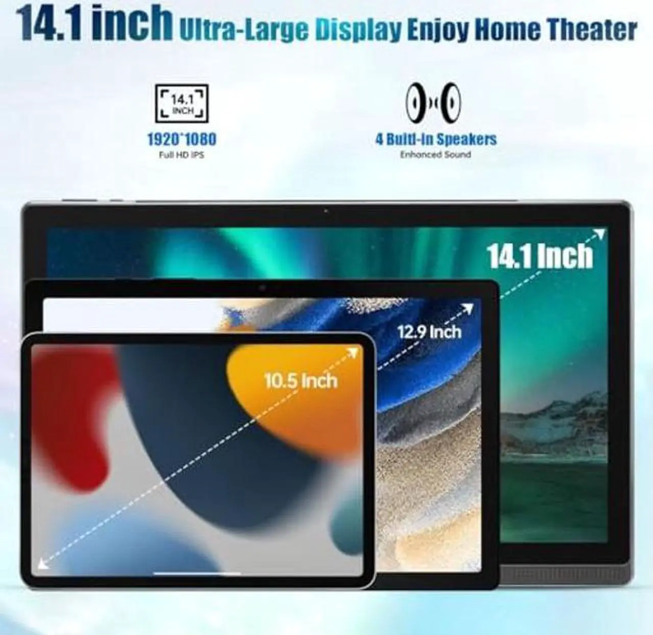 Alt view image 2 of 5 - 14.1 Inch Android 12 Large Tablet, Computer Tablets with 1920 * 1080 IPS HD Display, Large Screen Tablet 2023 with Bluetooth 4.1, 6+128GB, 512G TF Card Support and 10000mah Long Battery for Work/Study