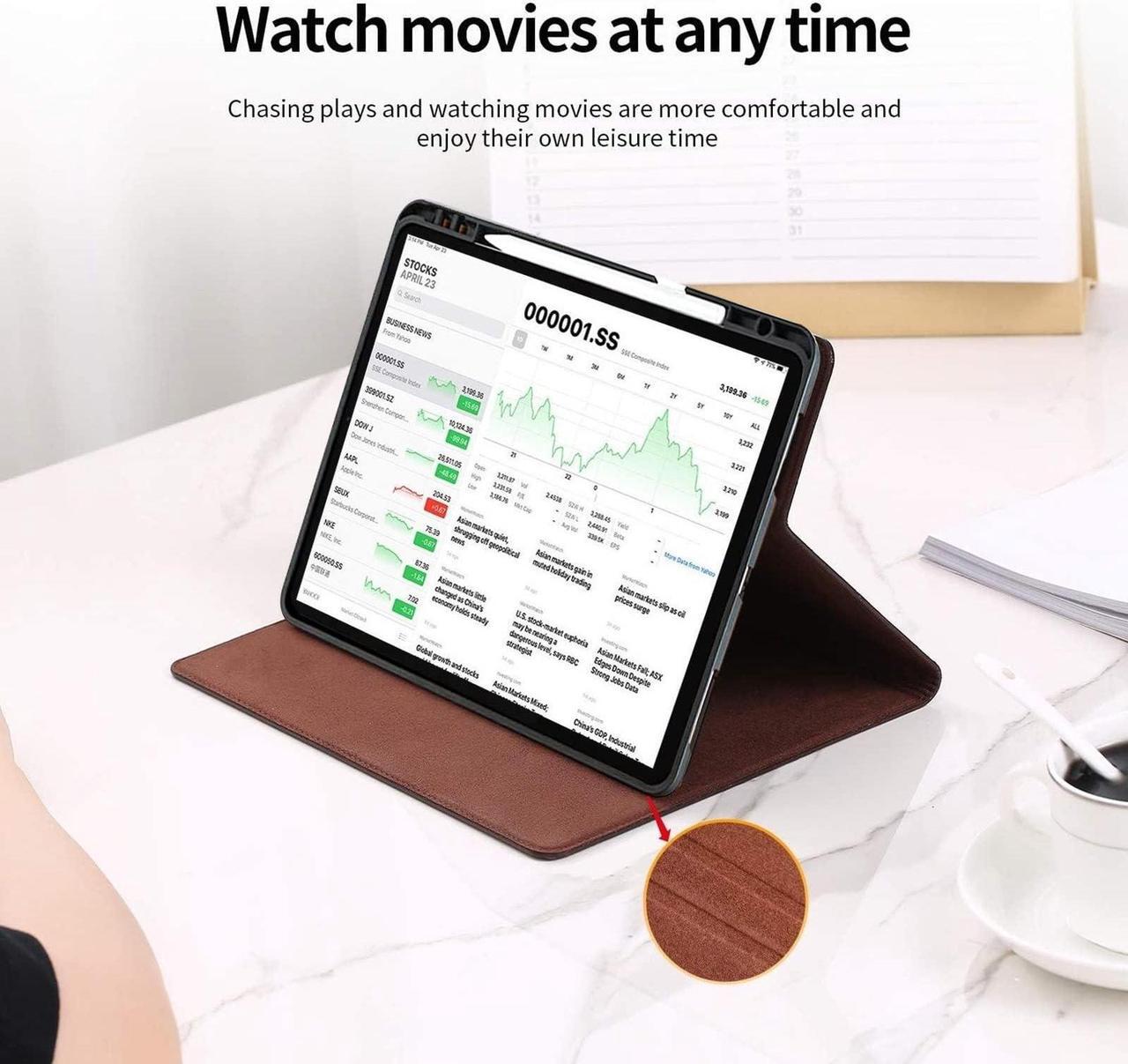 Alt view image 5 of 5 - Gexmil Genuine Leather Case for iPad Air 13 Inch M2 2024 with Pencil Holder,Protective Shockproof Smart Premium Leather Folio Cover Adjustable Stand Auto Sleep/Wake Anti-Slip, Sanded Brown