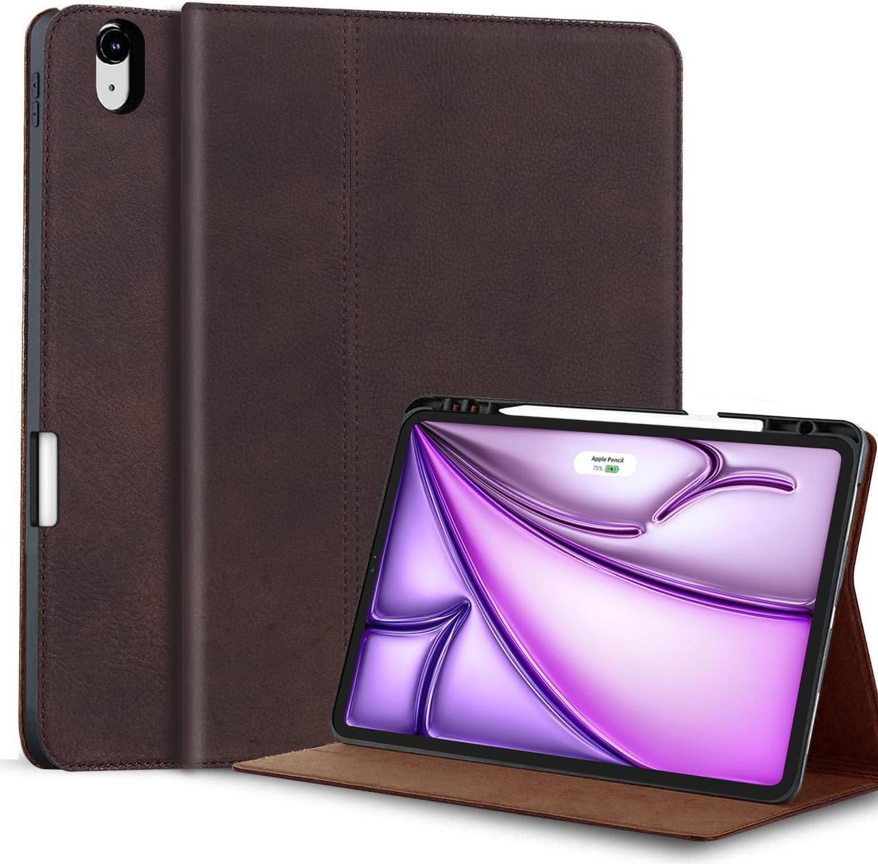 Main image of Gexmil Genuine Leather Case for iPad Air 13 Inch M2 2024 with Pencil Holder,Protective Shockproof Smart Premium Leather Folio Cover Adjustable Stand Auto Sleep/Wake Anti-Slip, Sanded Brown