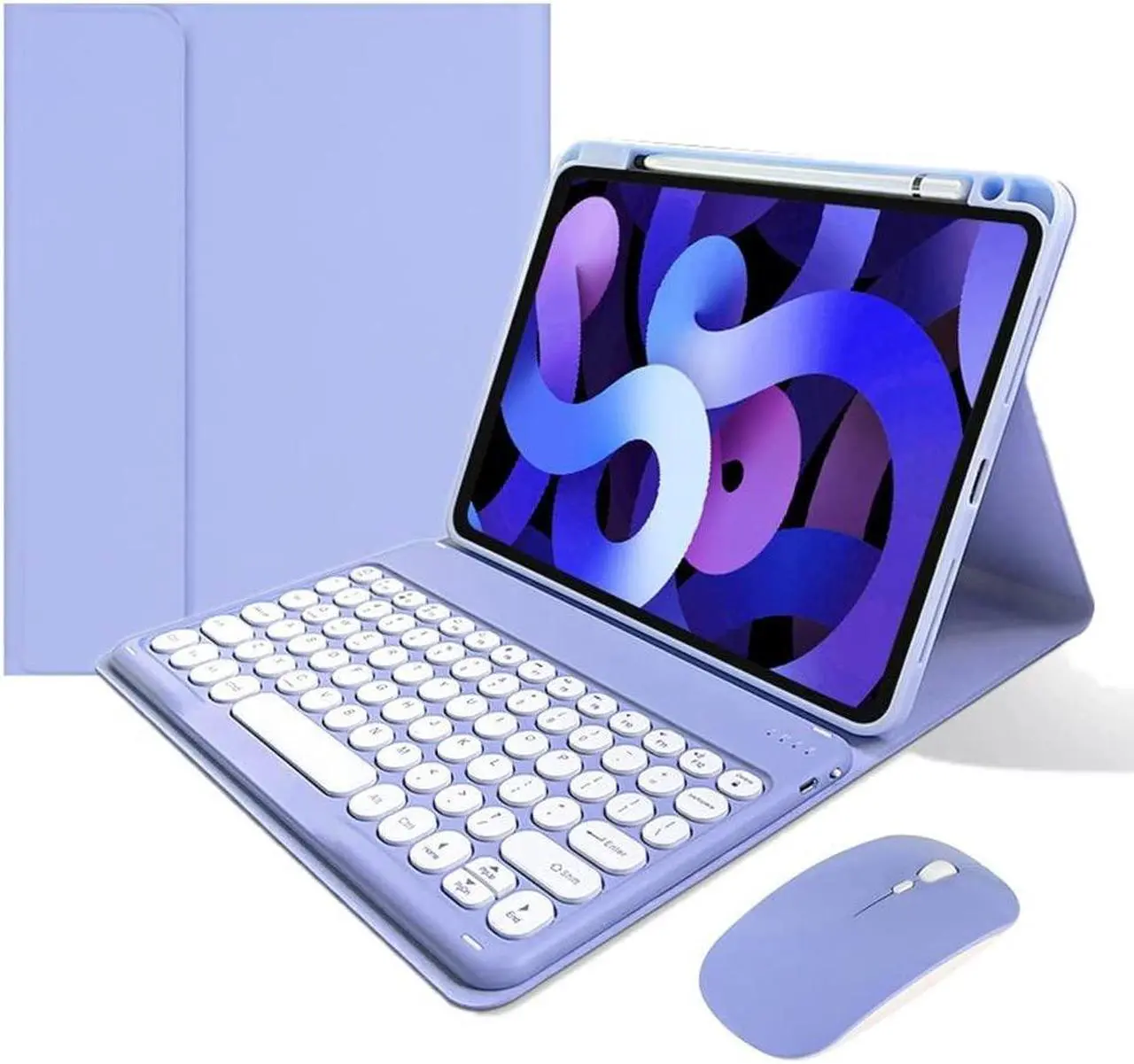 Main image of KMXDD Keyboard Case Compatible with iPad Mini 6th Generation Keyboard Case with Bluetooth Mouse Round Key Cute Removable Color Keyboard Cover,Purple