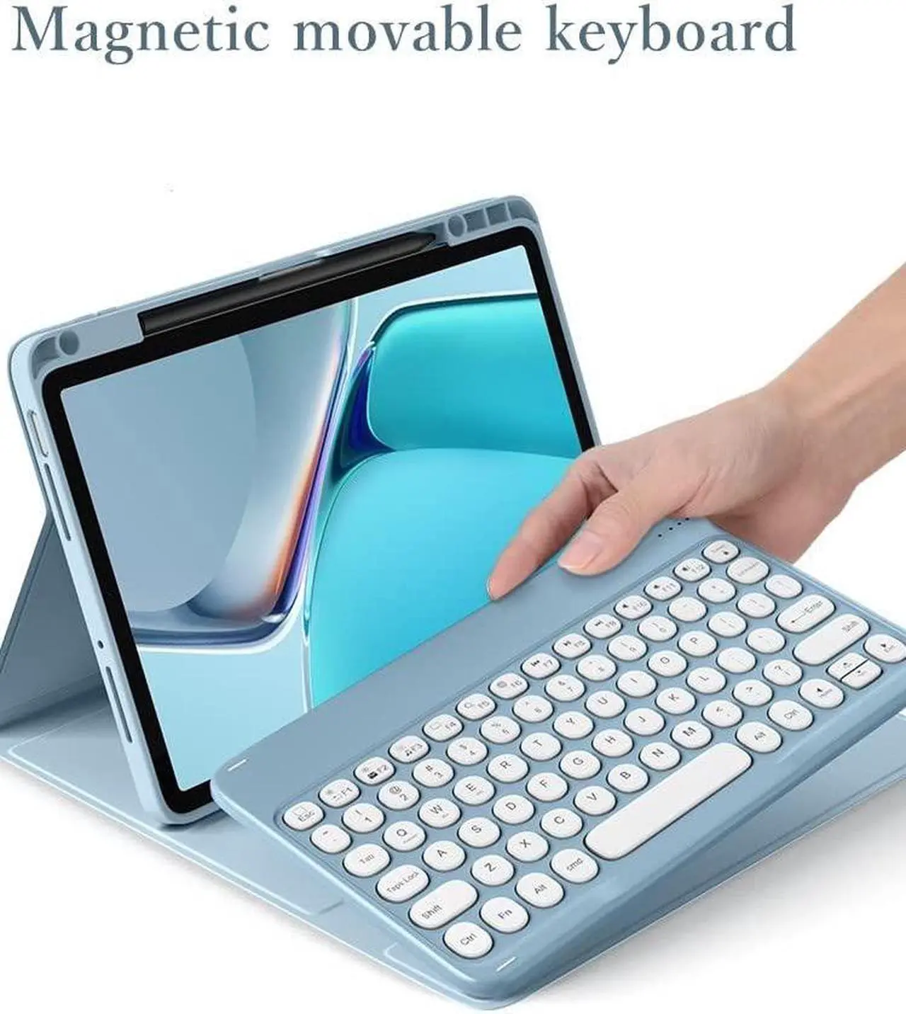 Alt view image 3 of 5 - KMXDD Keyboard Case Compatible with iPad Mini 6th Generation Keyboard Case with Bluetooth Mouse Round Key Cute Removable Color Keyboard Cover,Purple