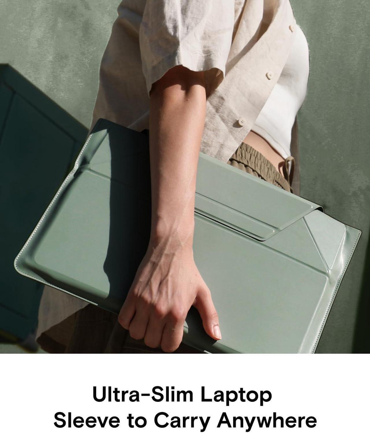 Alt view image 3 of 5 - MOFT Laptop Bag Sleeve for MacBook Computer Expandable Storage, Two Adjustable Angles, Ultra-Slim Stylish Pieces Laptop Case, Seafoam, 13"-14"