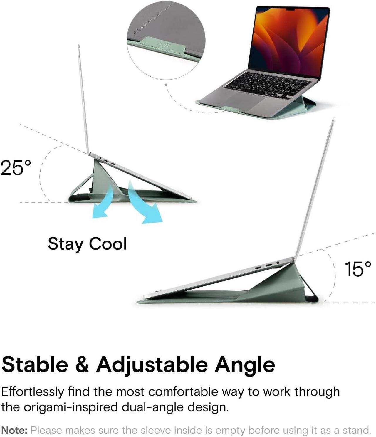 Alt view image 4 of 5 - MOFT Laptop Bag Sleeve for MacBook Computer Expandable Storage, Two Adjustable Angles, Ultra-Slim Stylish Pieces Laptop Case, Seafoam, 13"-14"