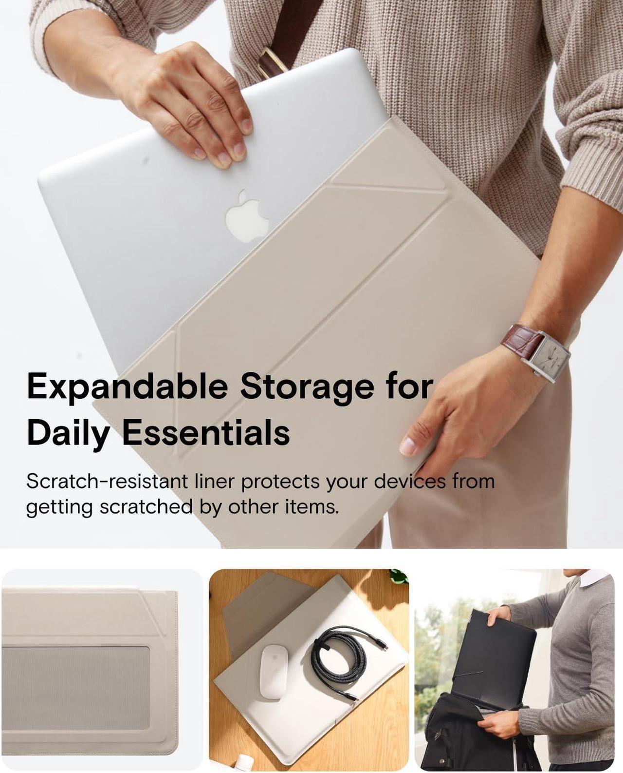 Alt view image 5 of 5 - MOFT Laptop Bag Sleeve for MacBook Computer Expandable Storage, Two Adjustable Angles, Ultra-Slim Stylish Pieces Laptop Case, Seafoam, 13"-14"