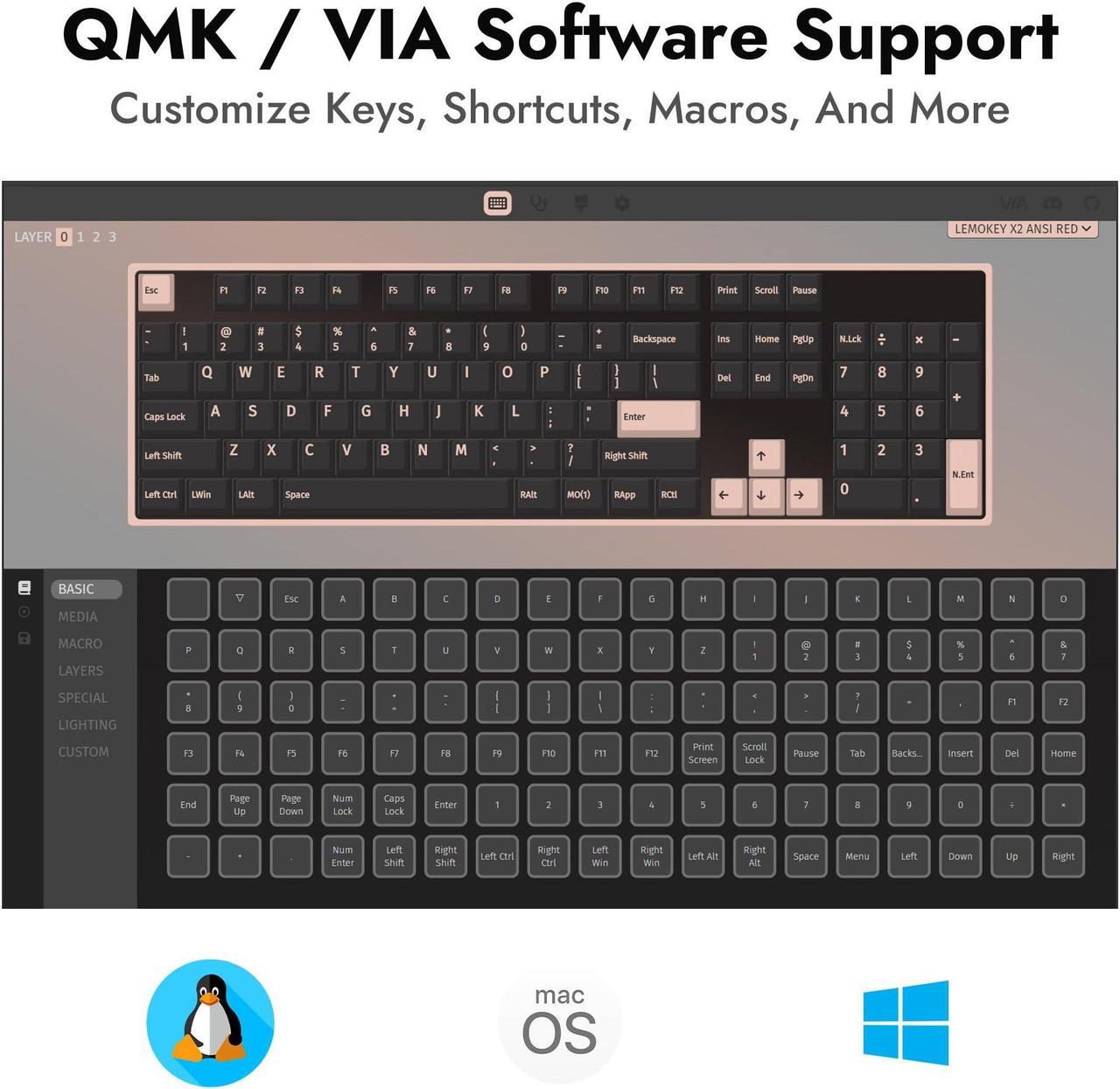 Alt view image 5 of 5 - LEMOKEY X2 QMK/VIA Custom Gaming Keyboard and Mouse Combo, Programmable 104 Keys Full Size Layout Gasket Mount, Red Backlight Wired Mechanical Keyboard with Red Switches for Mac/Windows/Linux