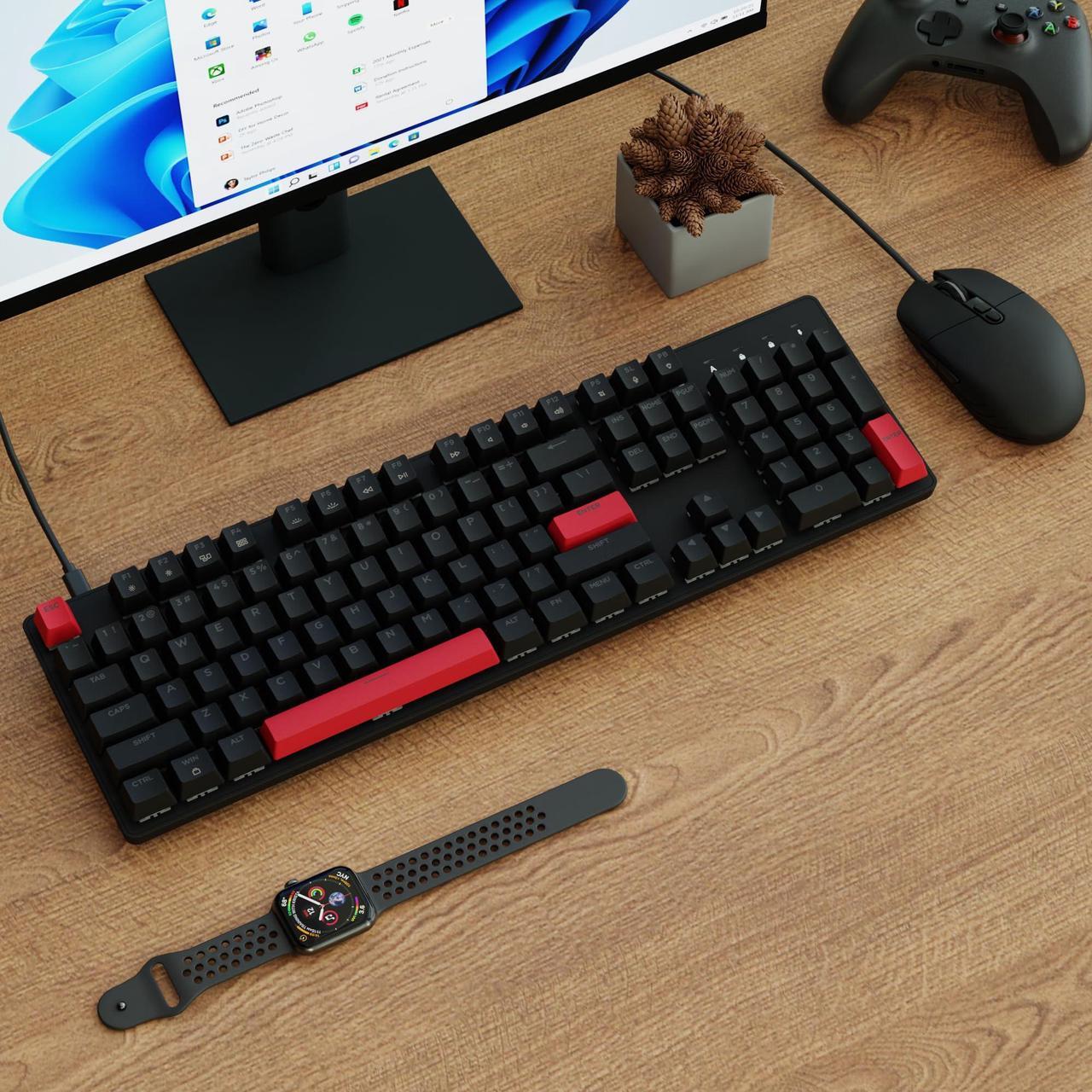 Alt view image 4 of 5 - LEMOKEY X2 QMK/VIA Custom Gaming Keyboard and Mouse Combo, Programmable 104 Keys Full Size Layout Gasket Mount, Red Backlight Wired Mechanical Keyboard with Red Switches for Mac/Windows/Linux