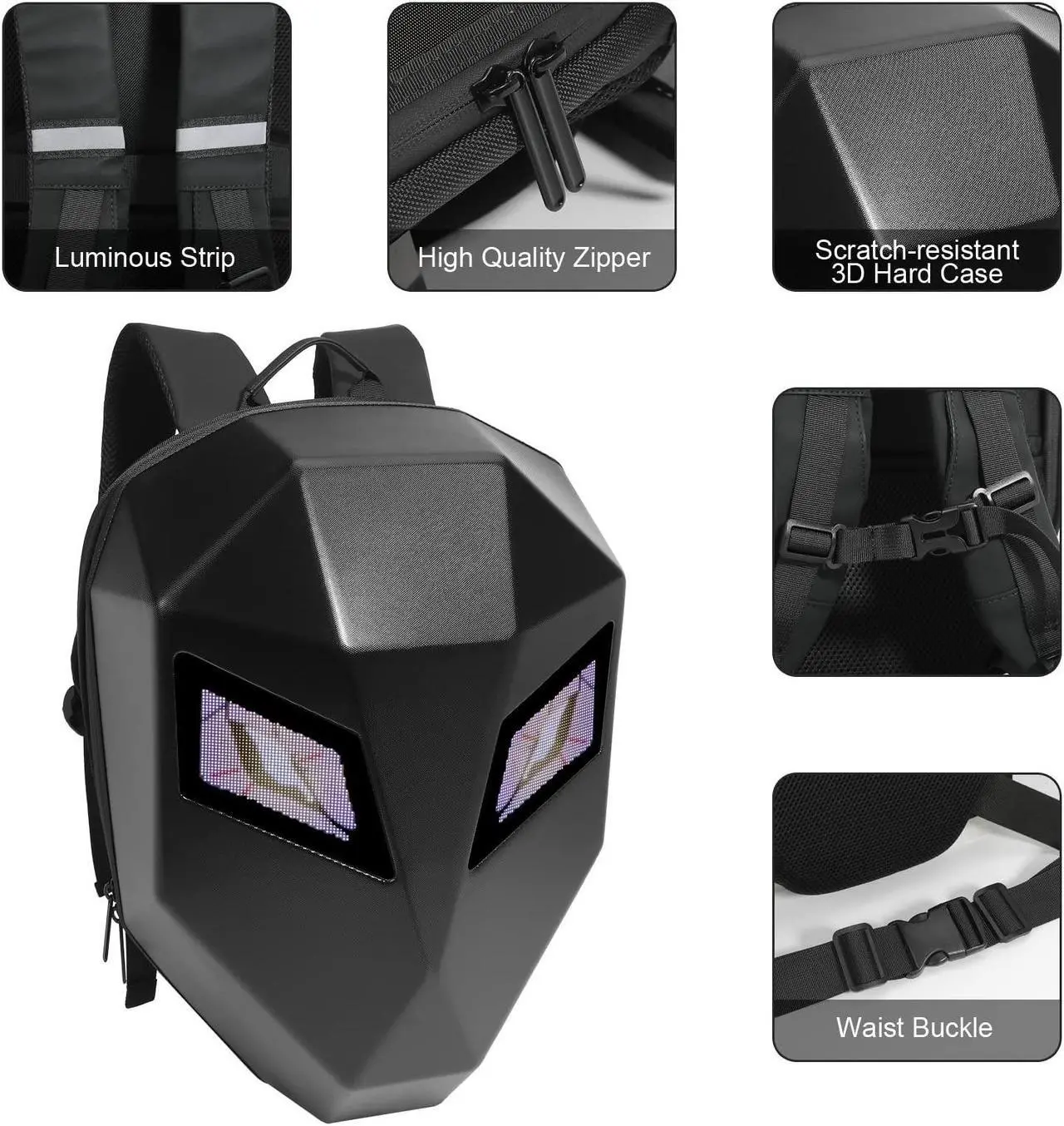 Alt view image 3 of 5 - Ruconla LED Backpack Laptop Bag Motorcycle Riding Backpack, Hard Shell LED Motorbike Luggage Bags High-Capacity Helmet, Waterproof Backpack With Programmable Screen