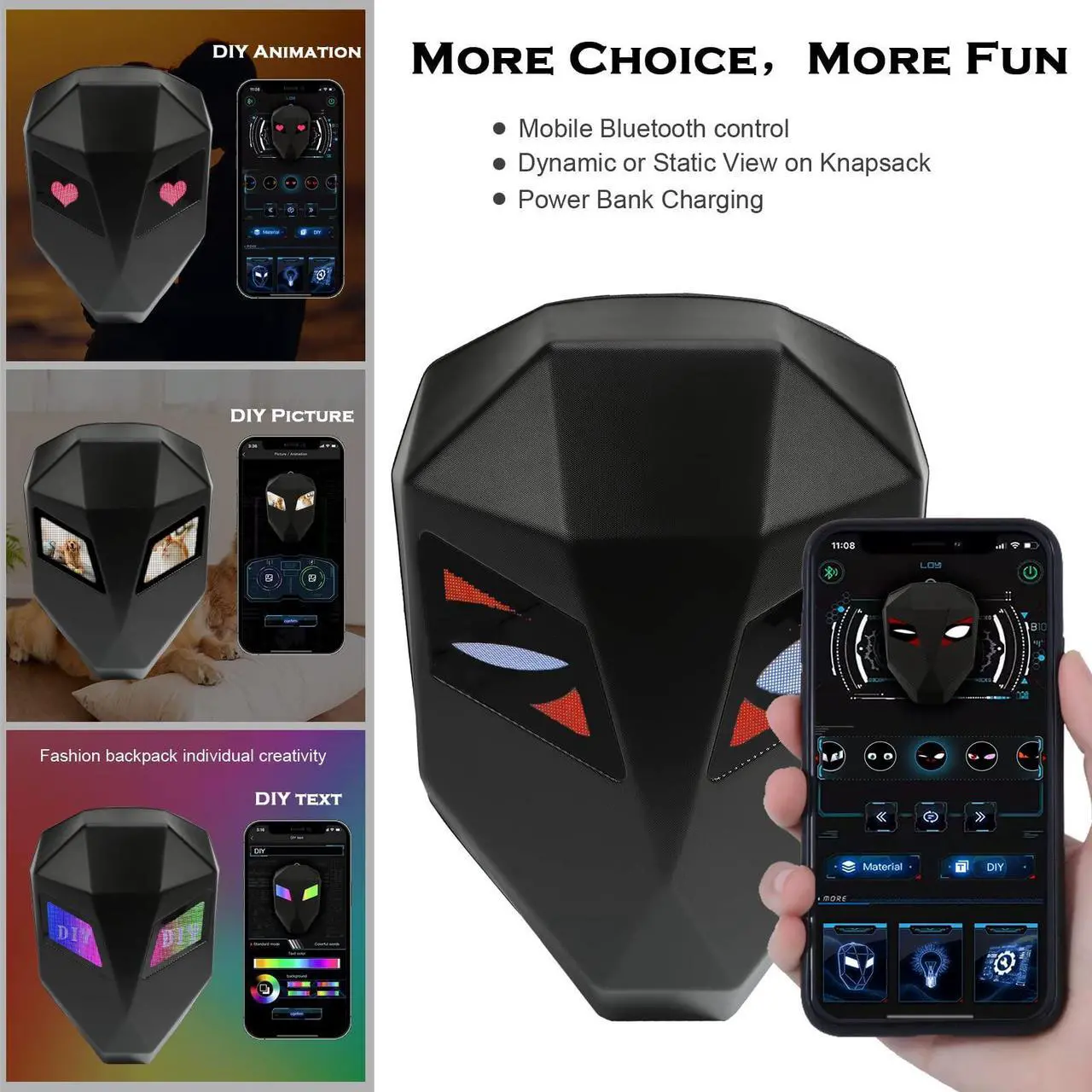 Alt view image 4 of 5 - Ruconla LED Backpack Laptop Bag Motorcycle Riding Backpack, Hard Shell LED Motorbike Luggage Bags High-Capacity Helmet, Waterproof Backpack With Programmable Screen